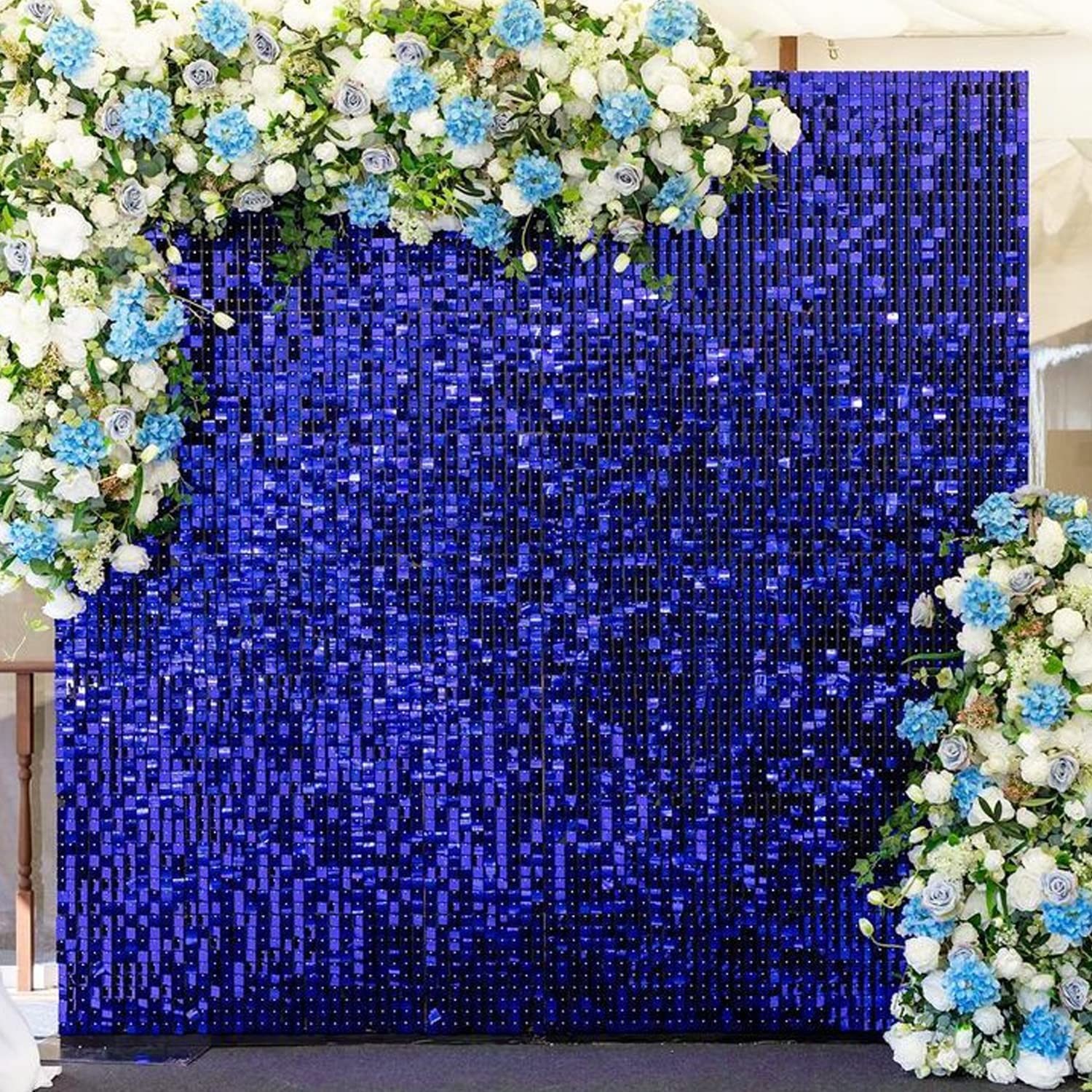 COKAOBE Blue Shimmer Wall Backdrop, 36PCS Square 36pcs (6x6ft), Dark