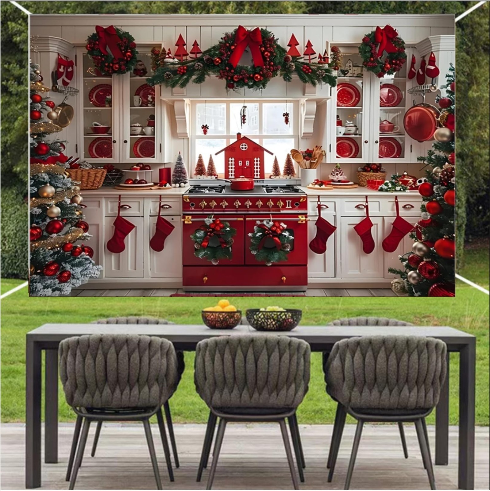 7x5ft Christmas Photography Backdrop Kitchen Cabinets Holiday Party Studio