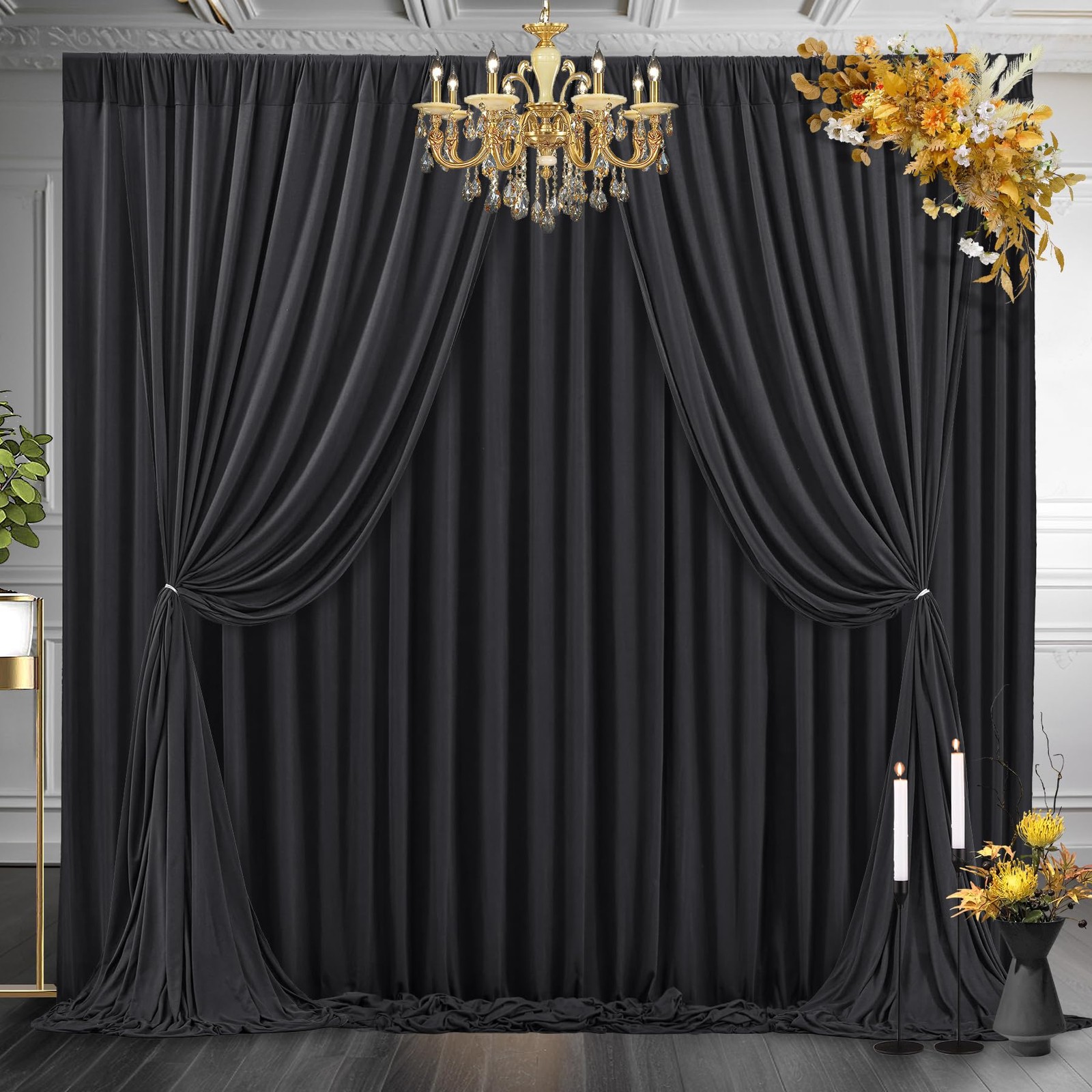 2 PCS 10×10 Ft Black Backdrop Curtains Wrinkle Free Polyester Drapes