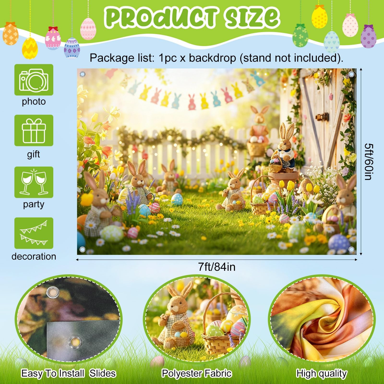 Chumia 7x5ft Spring Easter Photography Backdrops 7 x 5 feet, Multi-colored