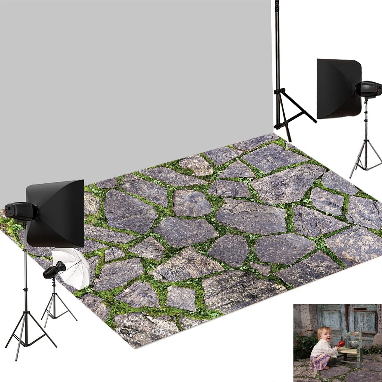 Kate Photography Floor Mats Green Brick Backdrop 8x5ft, 2