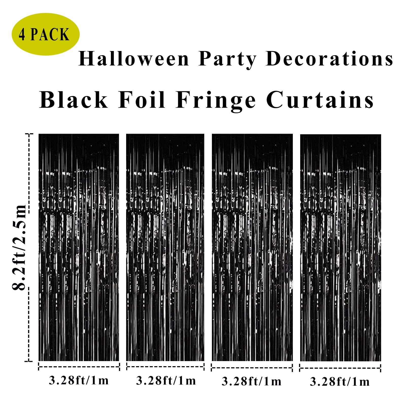 4 PCS 3.28×8.2FT Black Foil Fringe Curtain Tinsel Door Backdrop 30th Birthday
