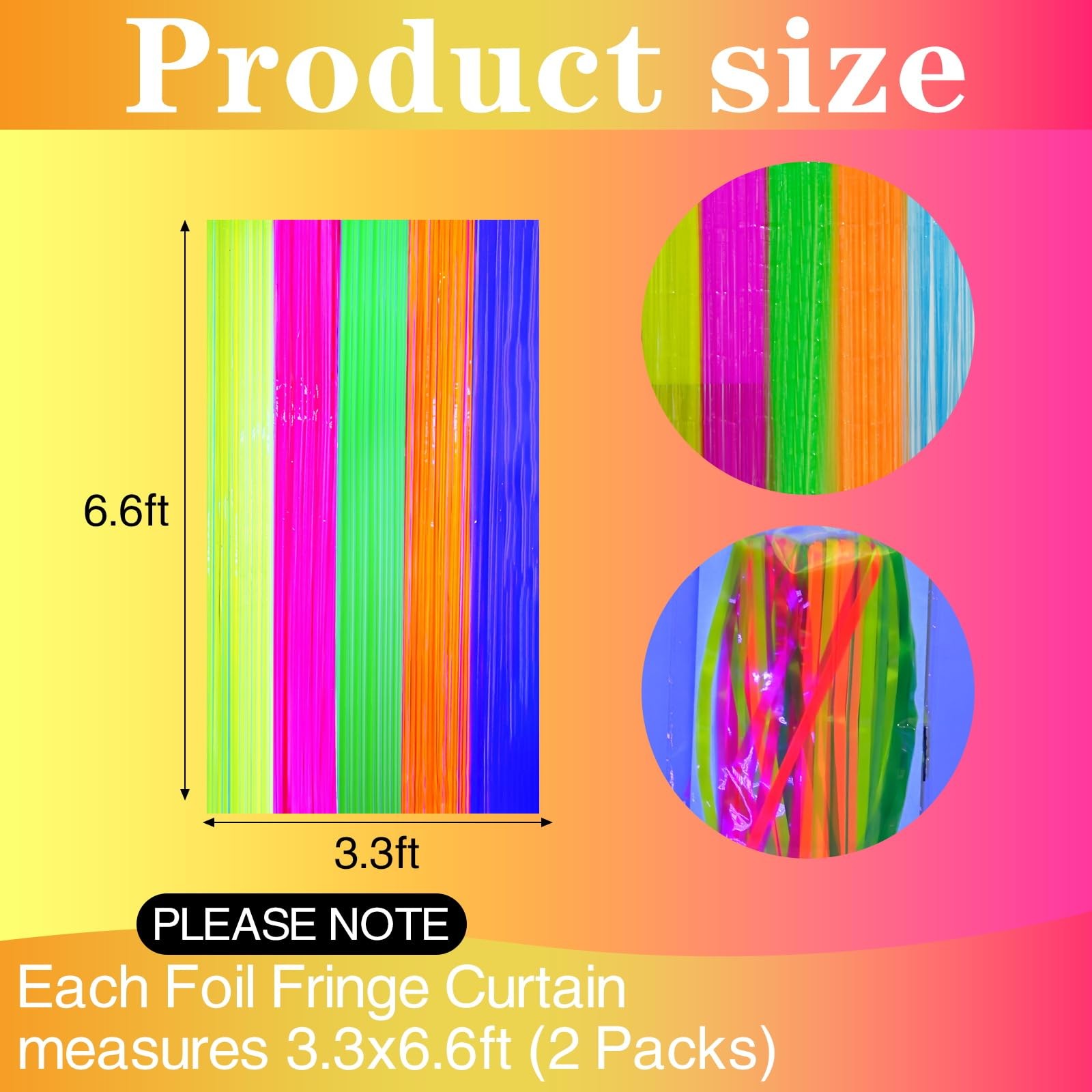 2 Pack Neon Glow Party Decor, 3.3 x 2 PACK, Yellow Fuchsia Green Orange Blue
