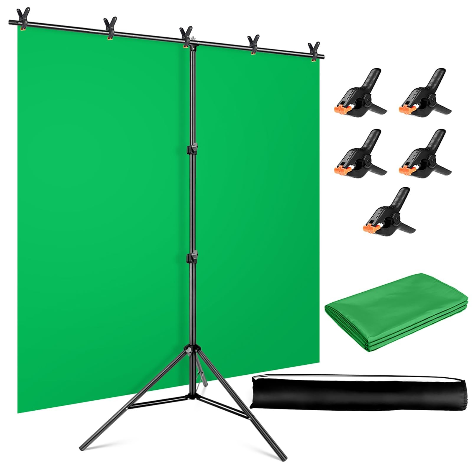 YAYOYA Green Screen Backdrop with Stand Kit 5×6.5ft, Portable Chromakey Green 5