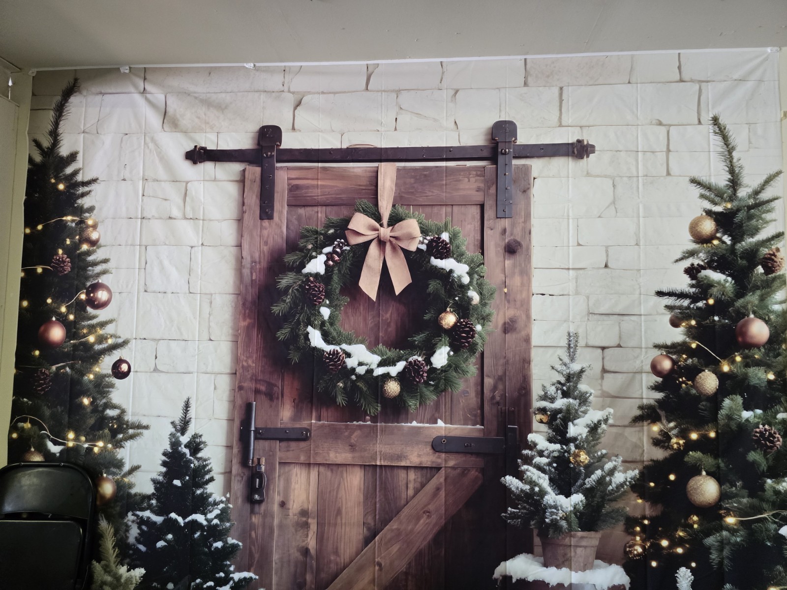 Christmas Backdrop Snowy Winter Forest 10x8ft Wooden Window Photo Background
