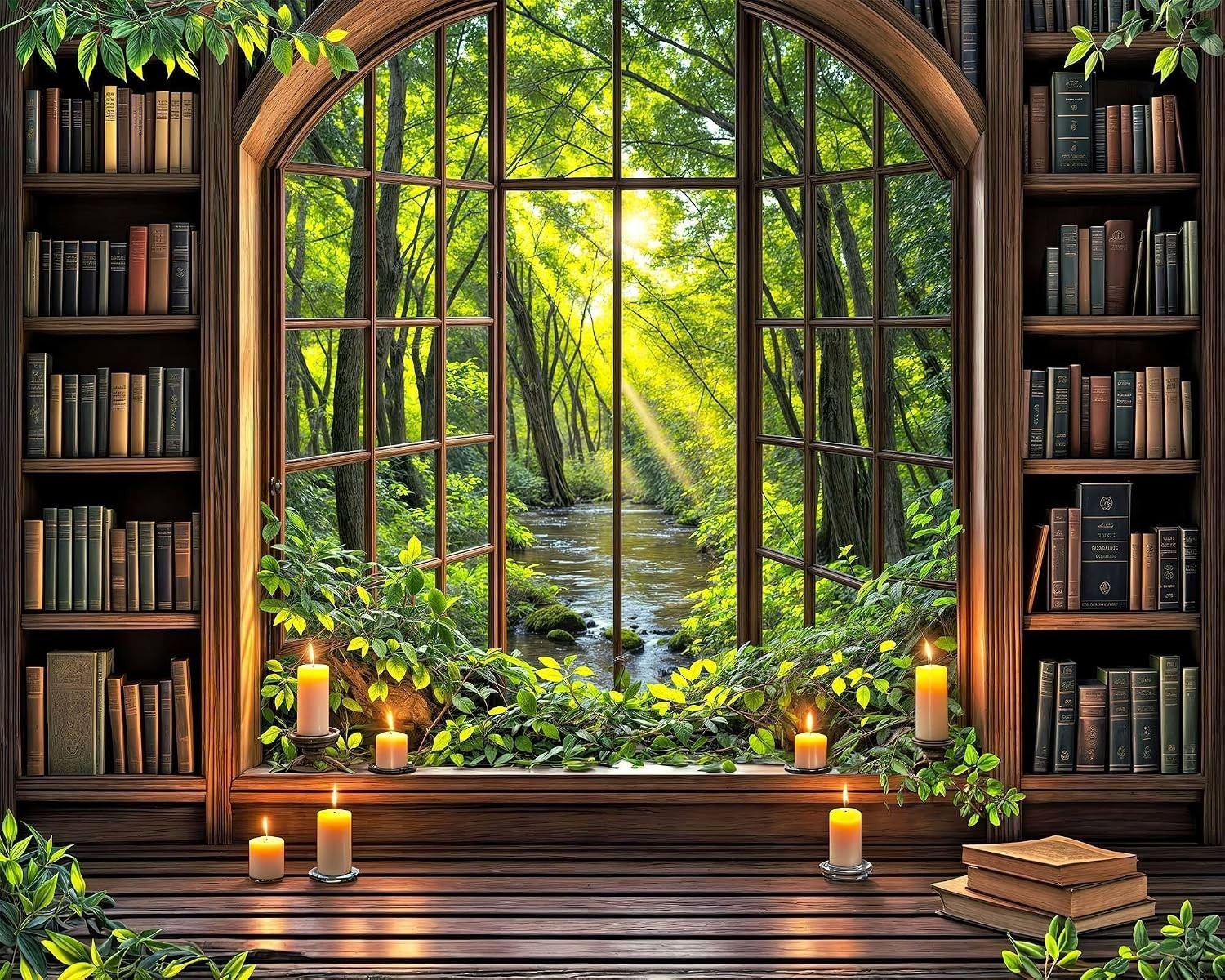 Vintage Forest Bookshelf Backdrop for Zoom Meetings