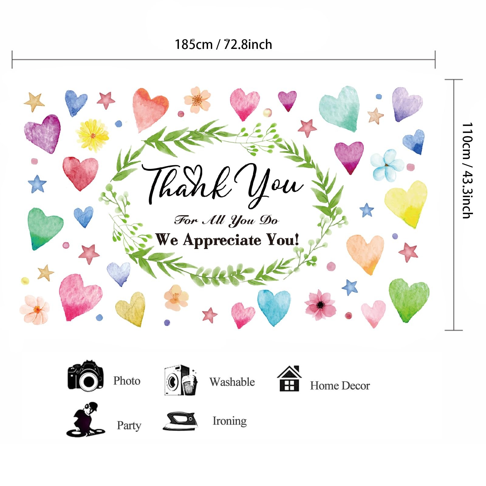 Colorful We Appreciate You Banner Thank You for All You Do Backdrop Heart Flo…