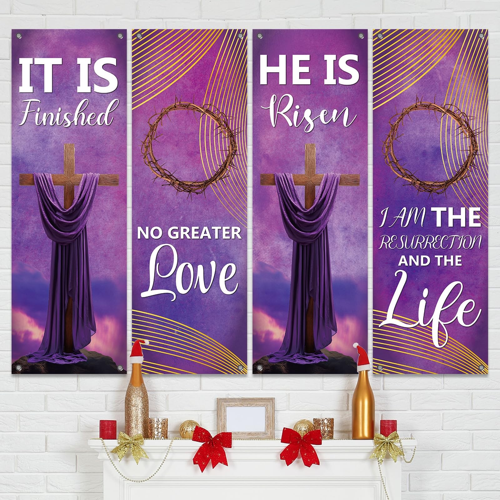 4Pcs Church Banners for Sanctuary Wall Welcome Religious Banners Hanging Back…