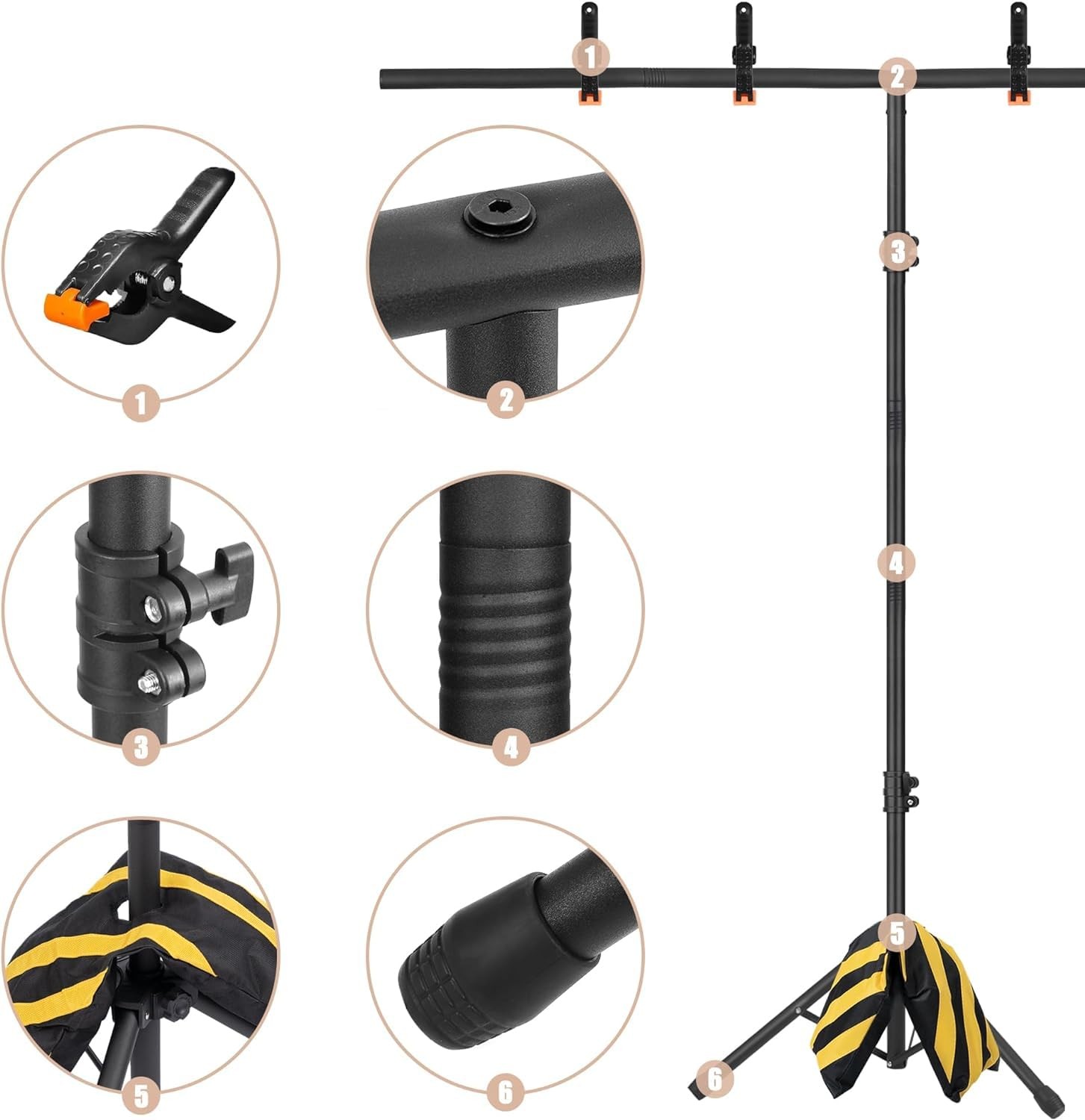 6.5×3.2ft T-Shape Backdrop Stand, Adjustable Background Support Stand Kit, Po…