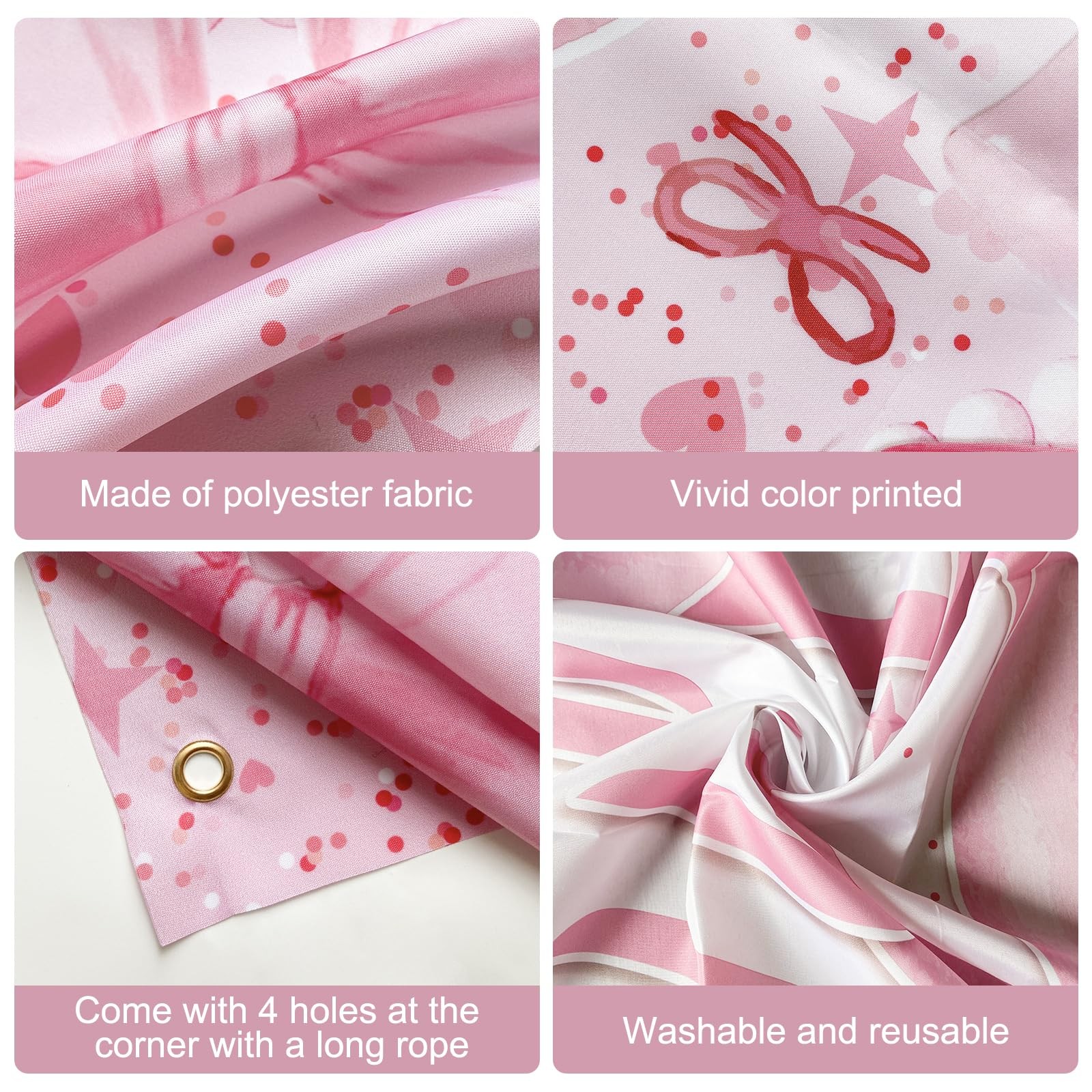 Pink Bow Coquette Happy Birthday Party Decoration Backdrop 6×3.6 Ft Banner