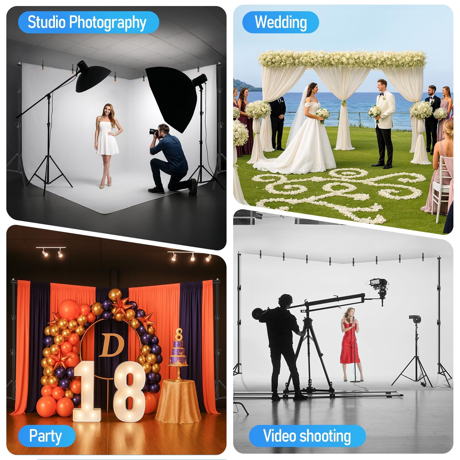 EMART Back Drop Adjustable Stand, 10×20 Backdrop Stand 20×10ft(W×H）, Black