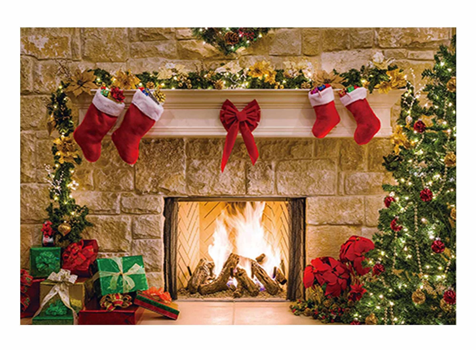 Funnytree 7x5ft Christmas Fireplace Backdrop Interior 7x5ft, dark brown