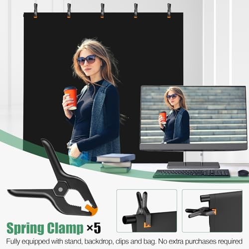 Black Backdrop Kit, 5×7ft Portable Black Photo Background with 5x7ft black