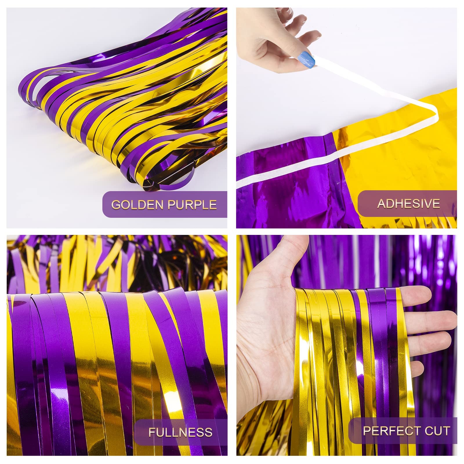 Graduation Party Decoration, 2 Pack Purple Gold Foil Fringe Curtain