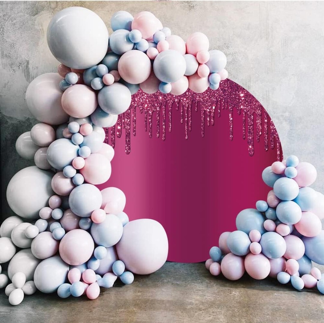 7x7ft Round Backdrop Cover Hot Pink Glitter Sequins Drippy Circle Photo Backgrou