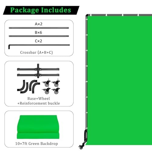 Backdrop Stand with Wheels & Backdrop 10x7ft(WxH) Screen with Stand, Green
