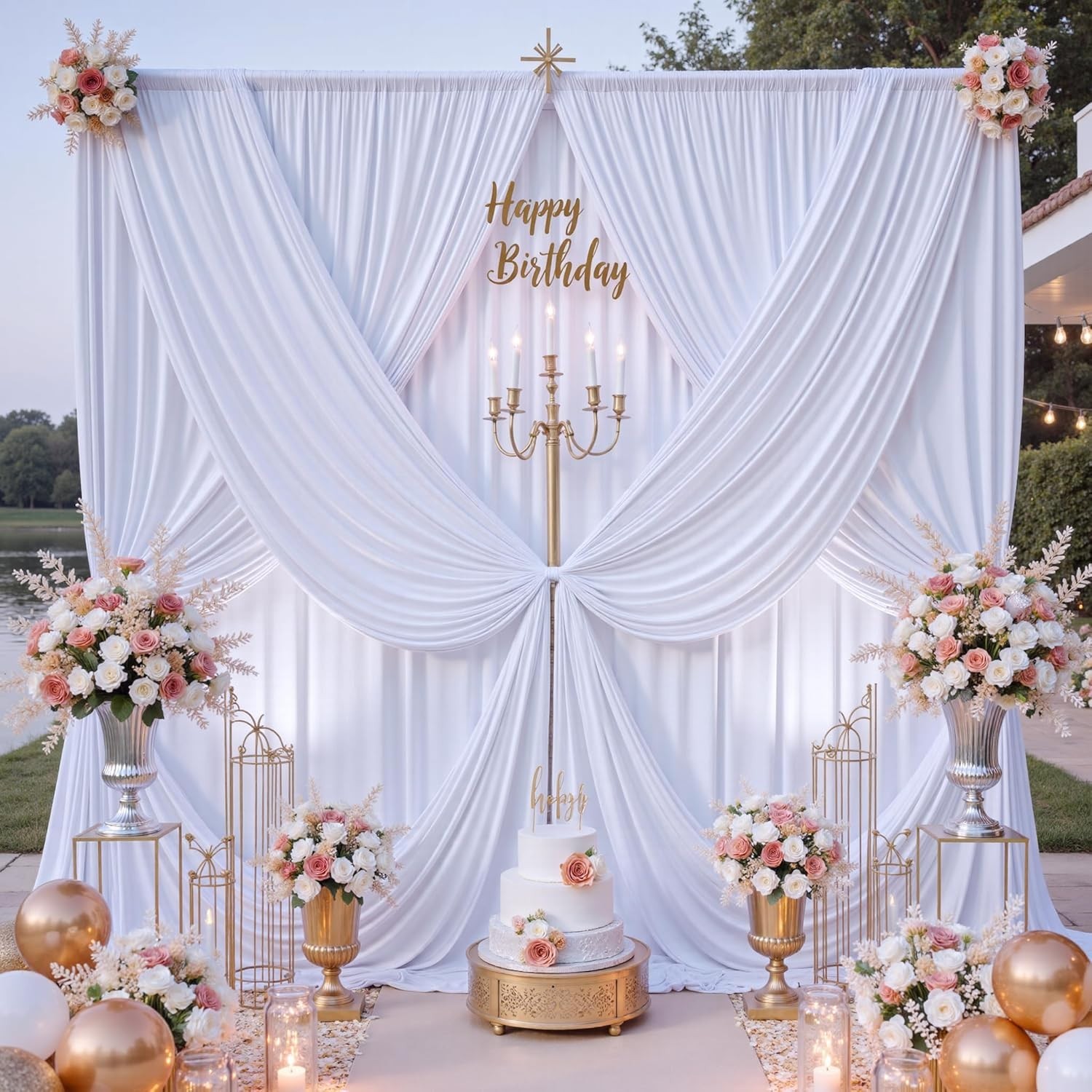 40 ft x 10 ft Wrinkle Free White Backdrop Curtain for Wedding Parties, Polyester