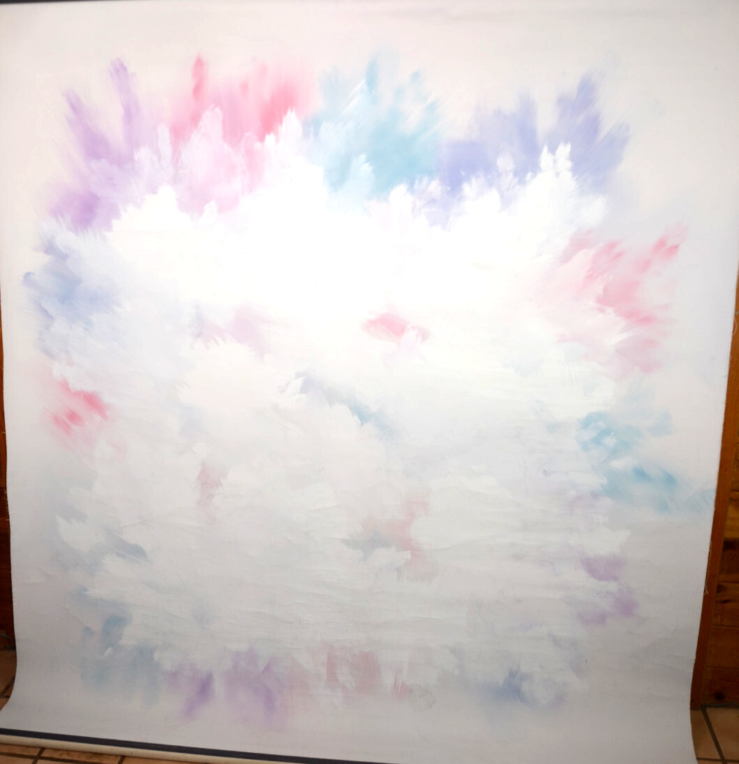 Photography Backdrop Hand Painted Pastel Pink Blue Brushstroke Vtg Large 80×70