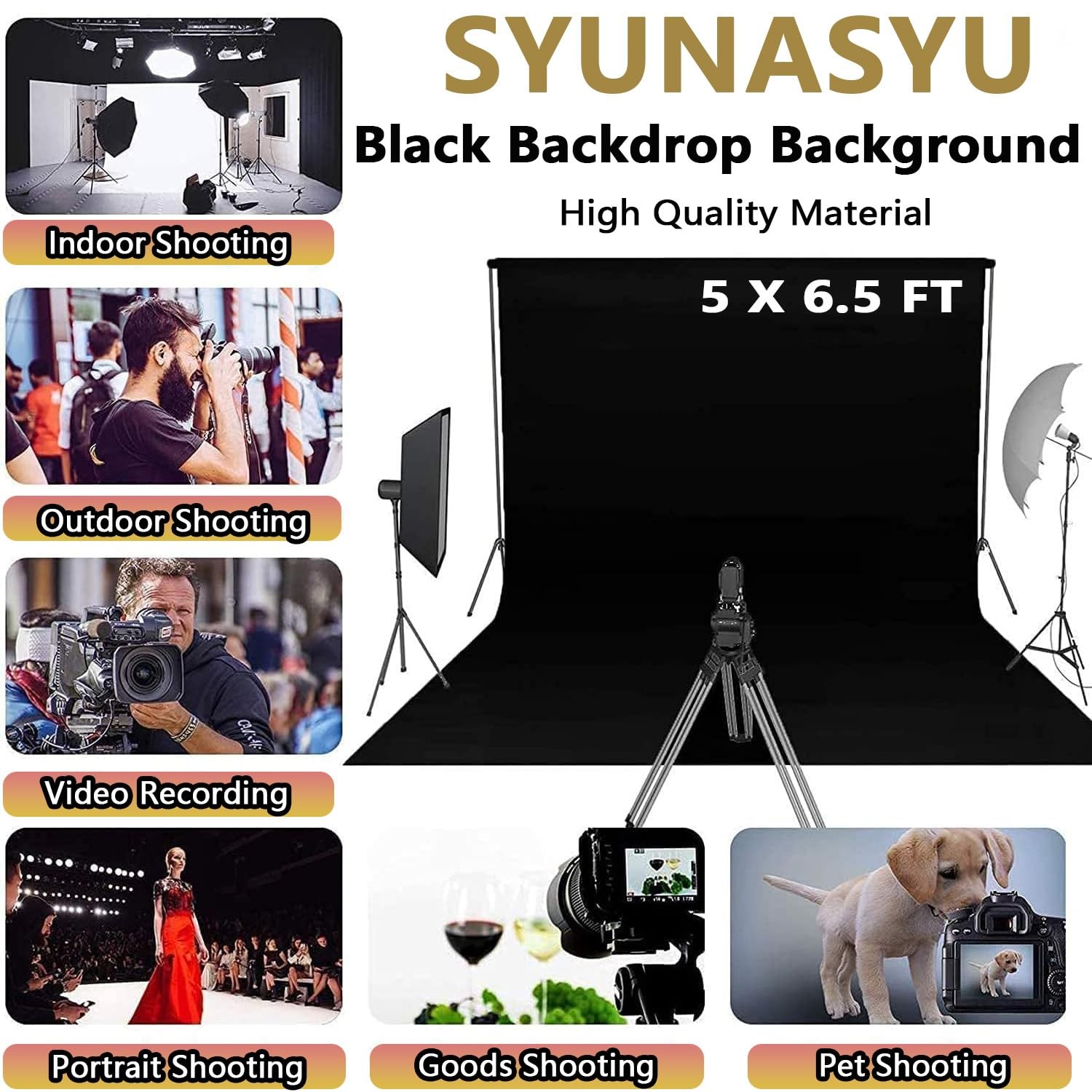 Photo Backdrop 5×6.5FT Black Polyester Studio Background Cloth