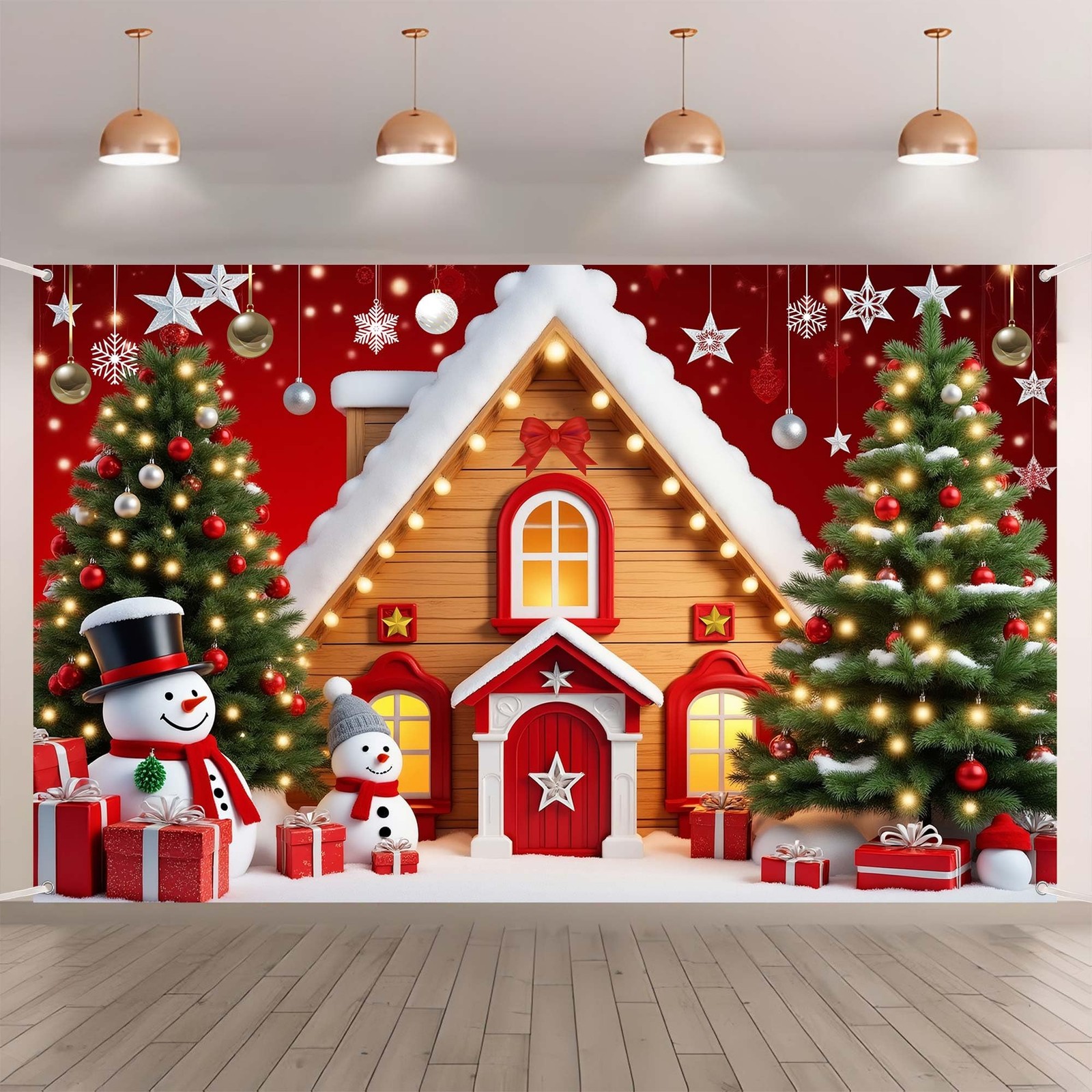 Merry Christmas Backdrop Xmas Tree Snowflake Banner, Winter New Year Photogra…