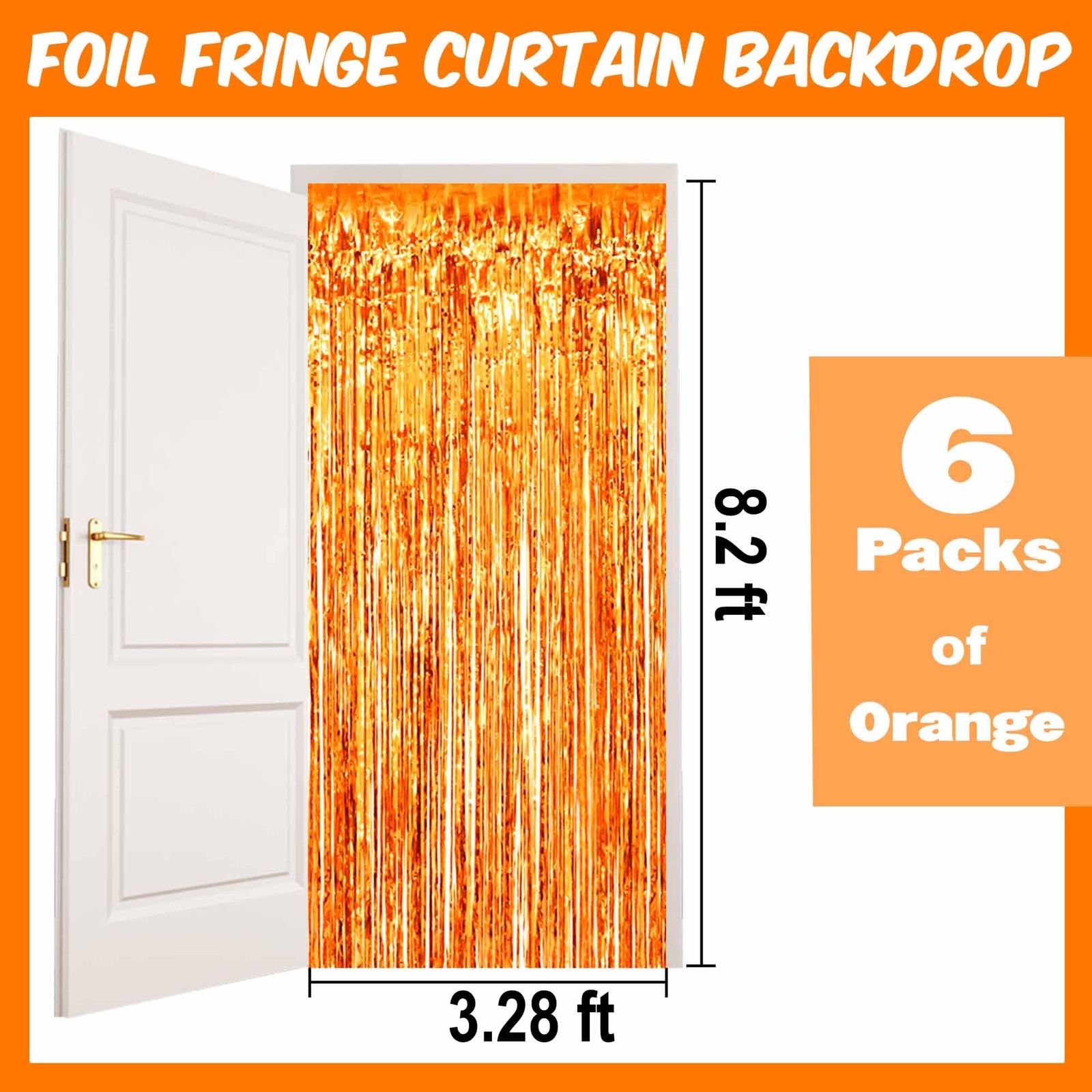 Orange Foil Fringe Curtain Backdrops Metallic Streamers Tinsel Photo 6 PACK Box