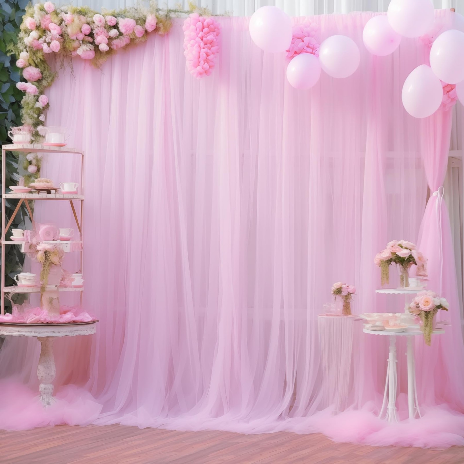 20×10 Ft Pink Tulle Backdrop Curtains Sheer Wedding Party Photo Drapes