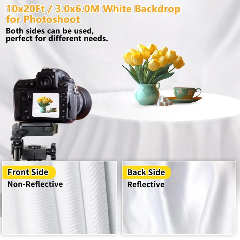 White Backdrop for Photoshoot Large Photo 10 x 20 Ft
