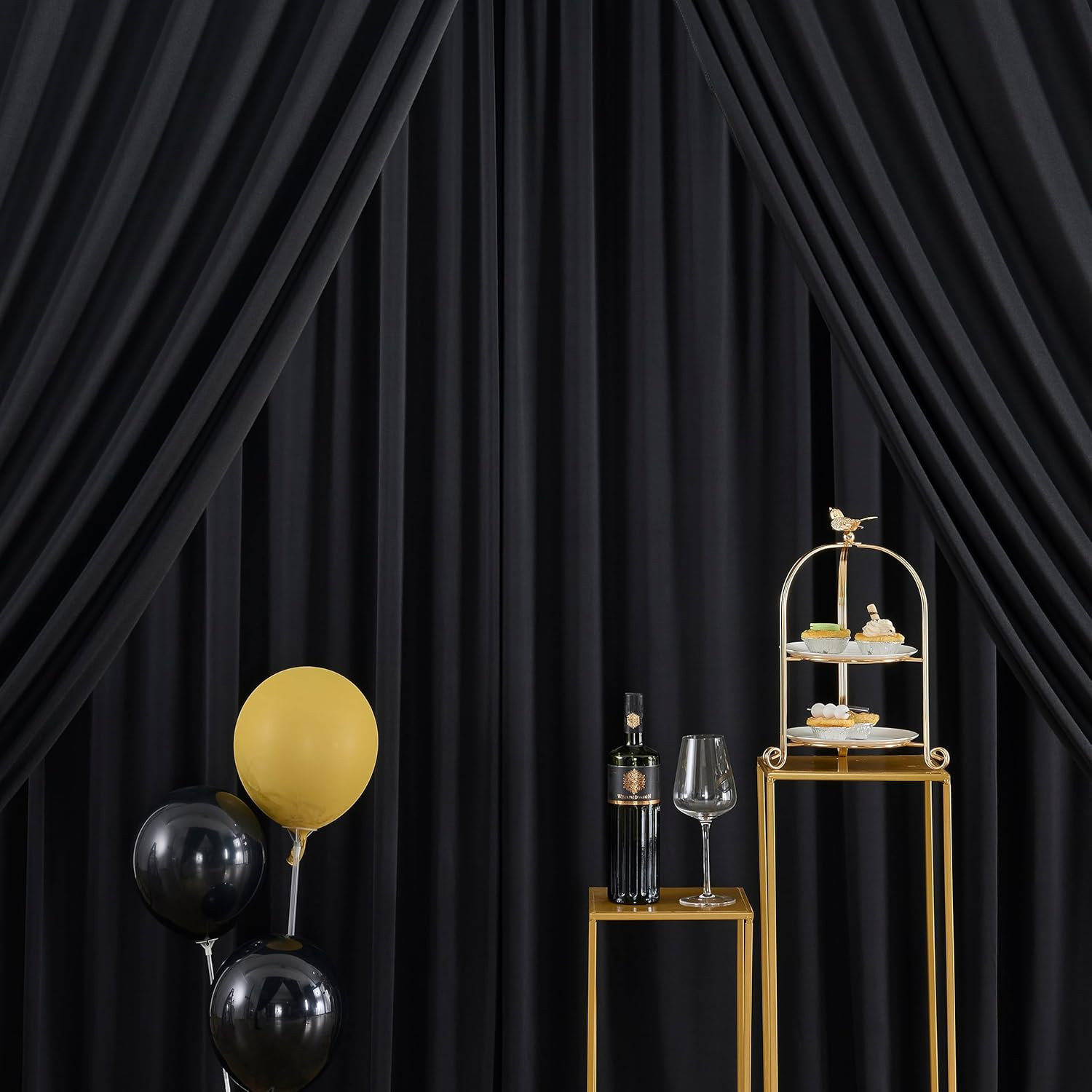 Wrinkle-Free Black Backdrop Curtain 30x10ft for Parties & Photography