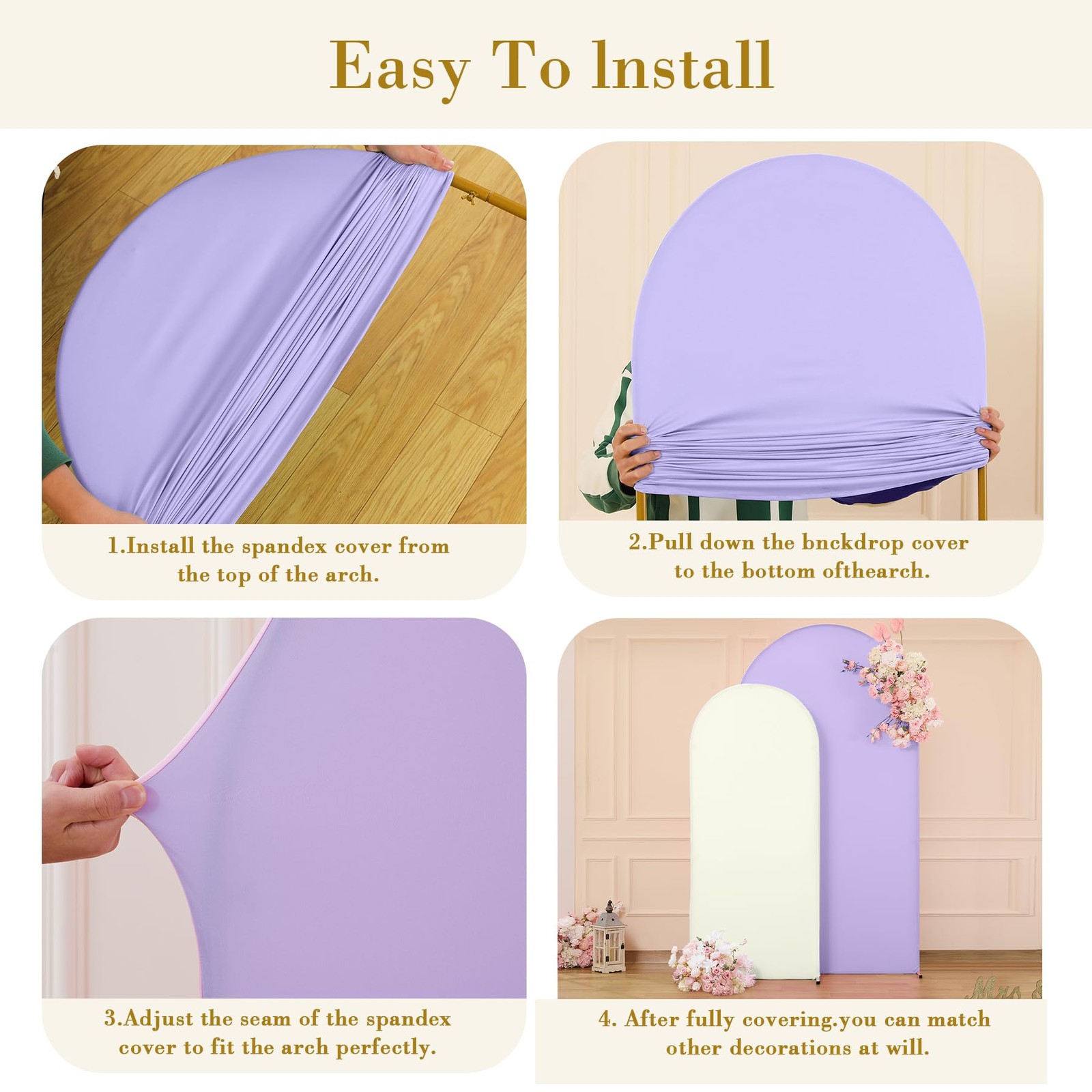 Cream Purple Arch Cover 7.2ft Spandex Wedding Arch Backdrop Cover for Baby Sh…