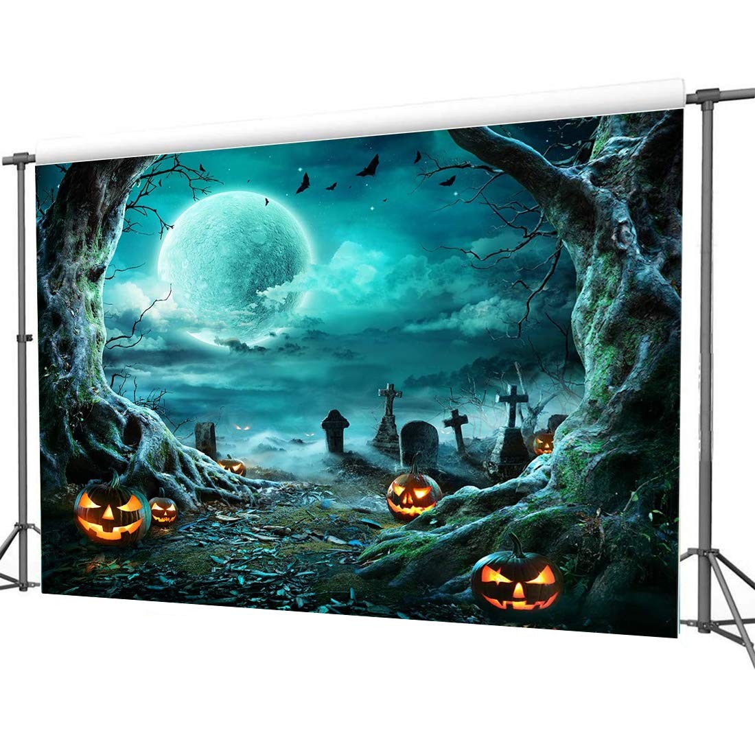 Halloween Party Supplies Horror Moon Scary Cemetery Pumpkin Props 7×5 Feet