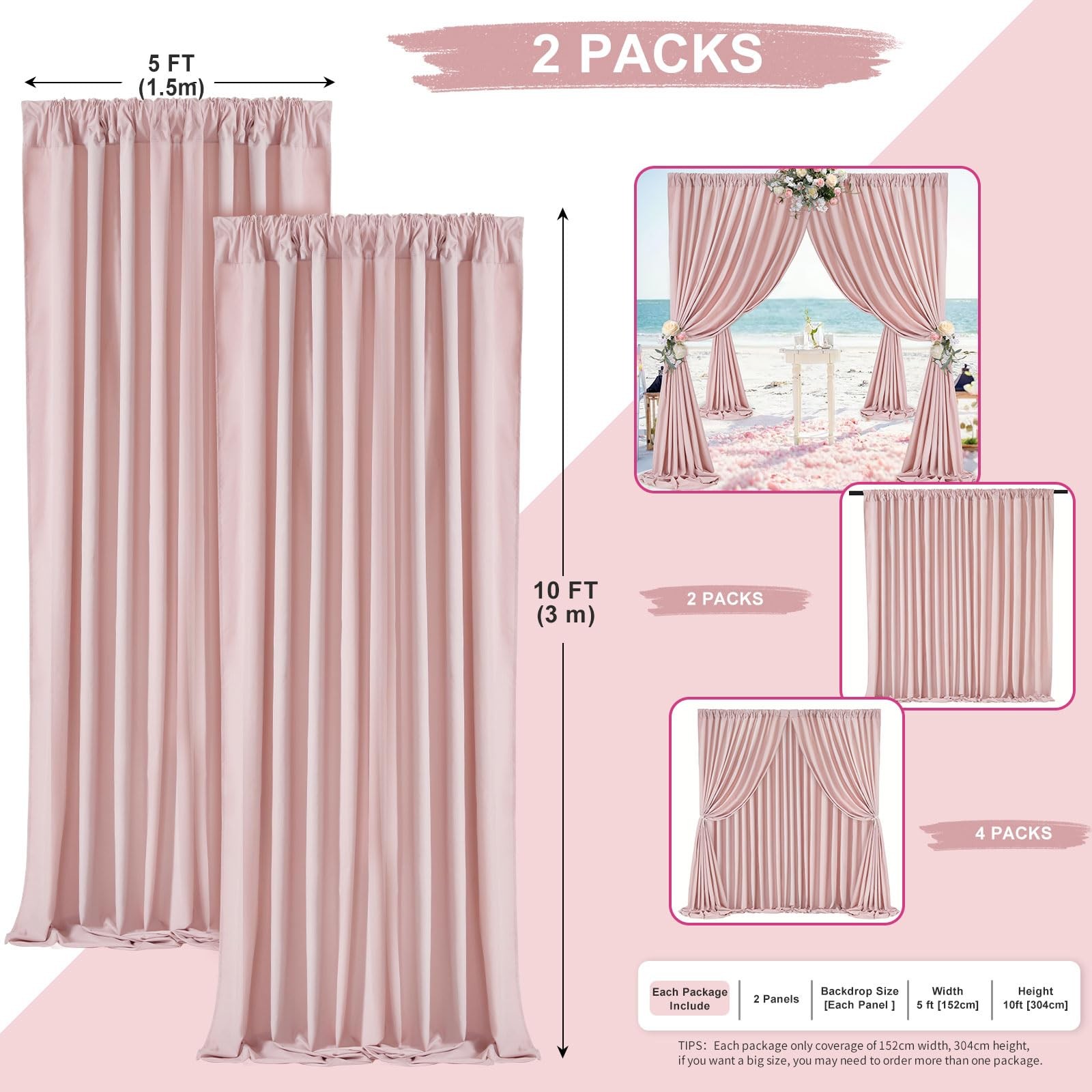 Dusty Rose Backdrop Curtains 2 Panels 5ft x 10ft for Wedding Party Decor