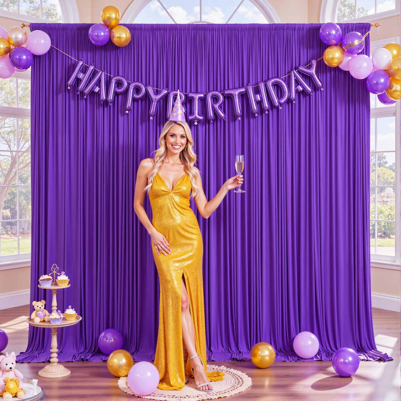10ft x Purple Backdrop Curtain 10FTx10FT (W5’xH10′, 2 Panels),
