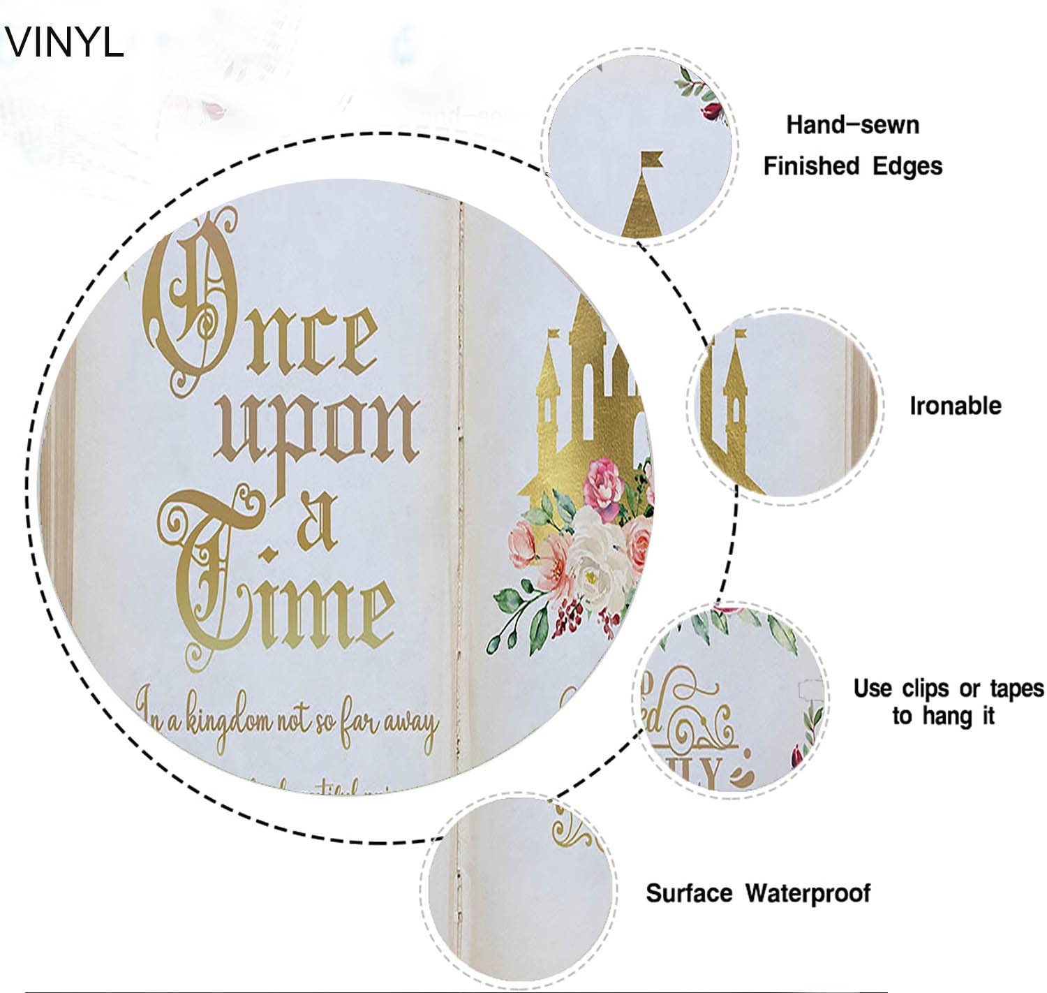 Aumeko Once Upon a Time Backdrop Pink Floral Gold Castle Princess 7x5ft,