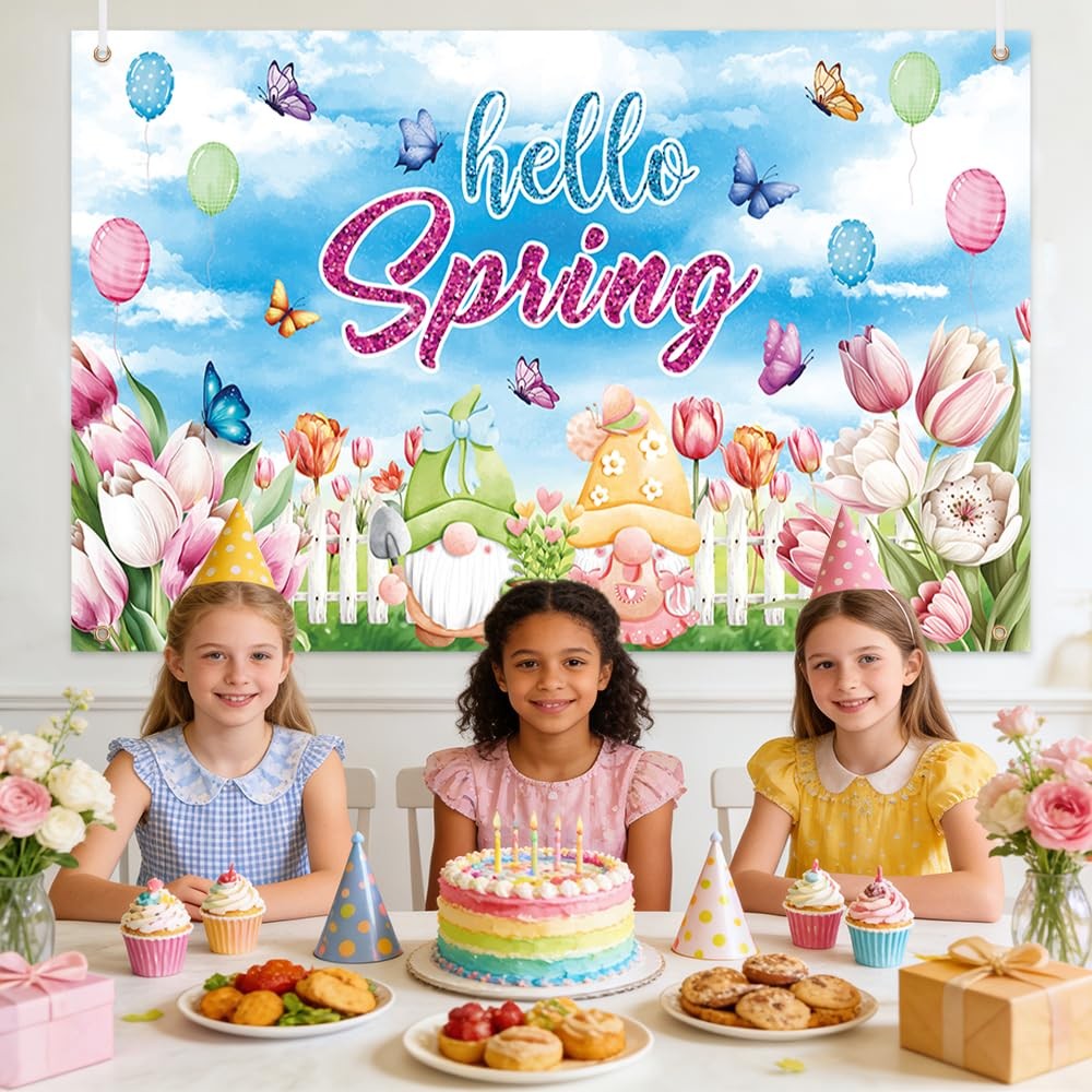AIBIIN Hello Spring 70.8 x 43.3 inch, Butterfly Flowers, Balloon Pattern