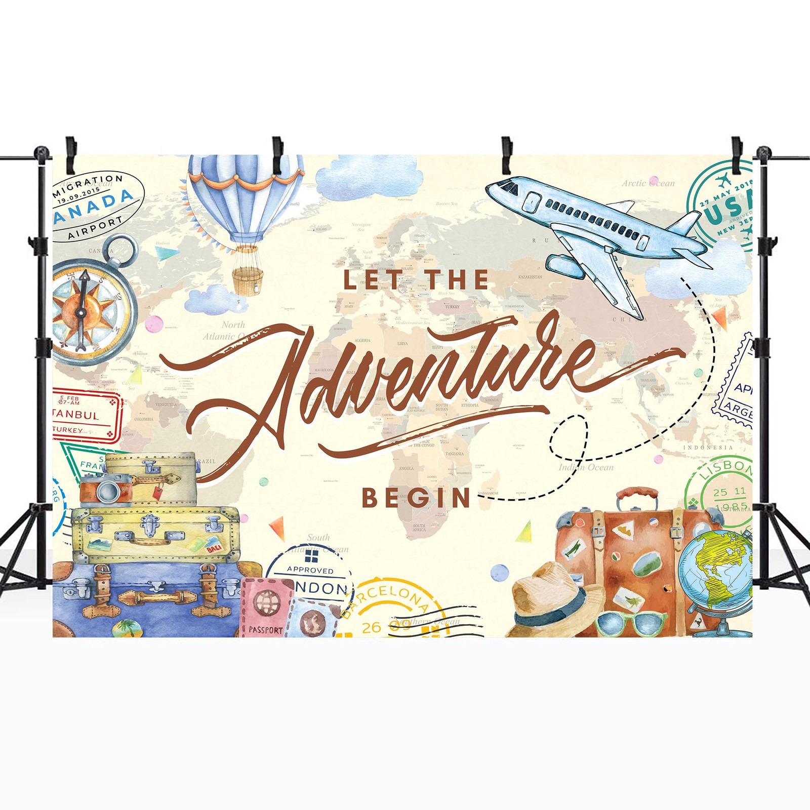 Riyidecor Let The Adventure Begin Backdrop World Map 7Wx5H, Travel