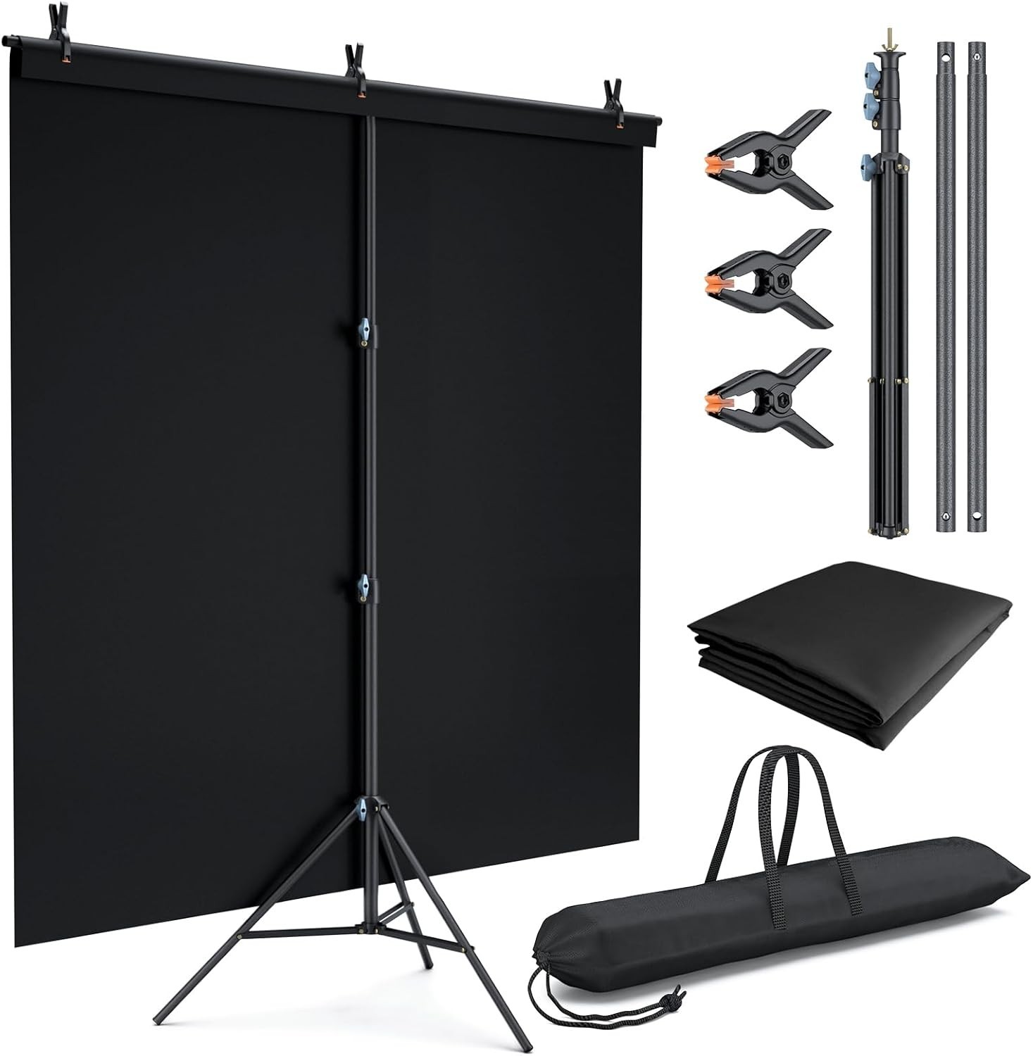 Lincostore Black Backdrop with Stand 5×6.7ft, Portable Black Photo Backdrop B…