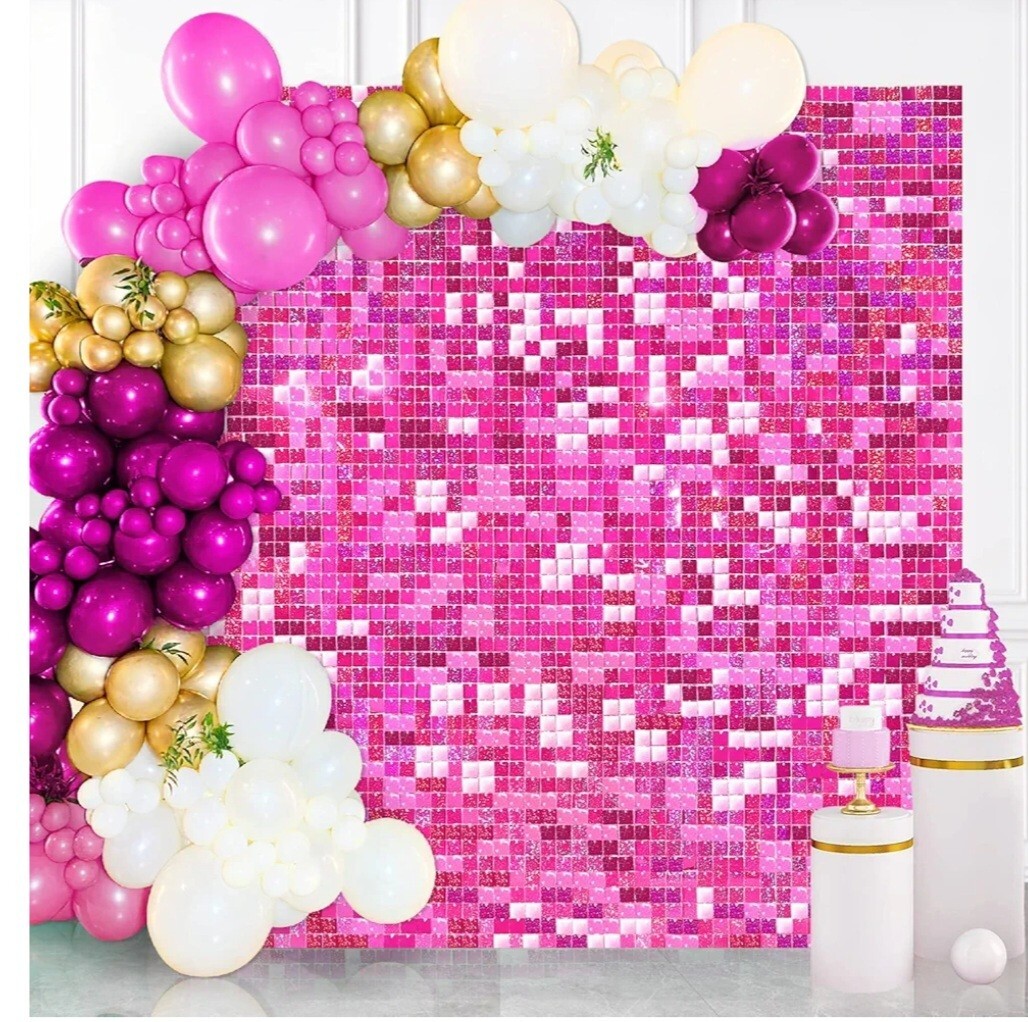 Photo BOOTH BACKDROP Hot Pink Shimmer Wall 36PCS Square Sequin Glitter new 6×6