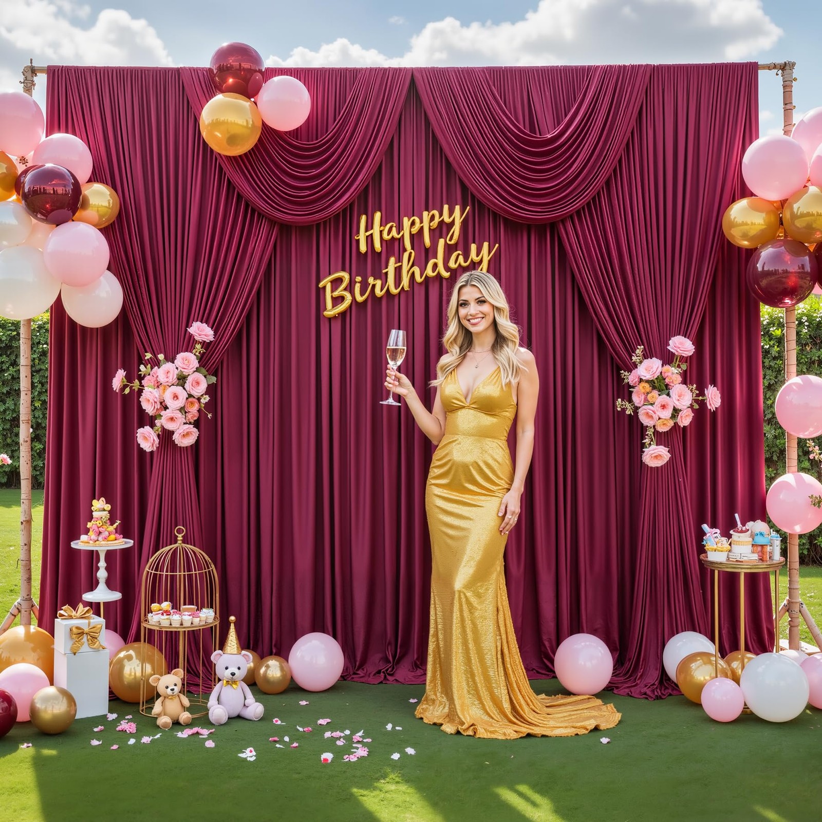 50ft x 12ft Burgundy Backdrop 50FTx12FT (W5’xH12′, 10 Panels),