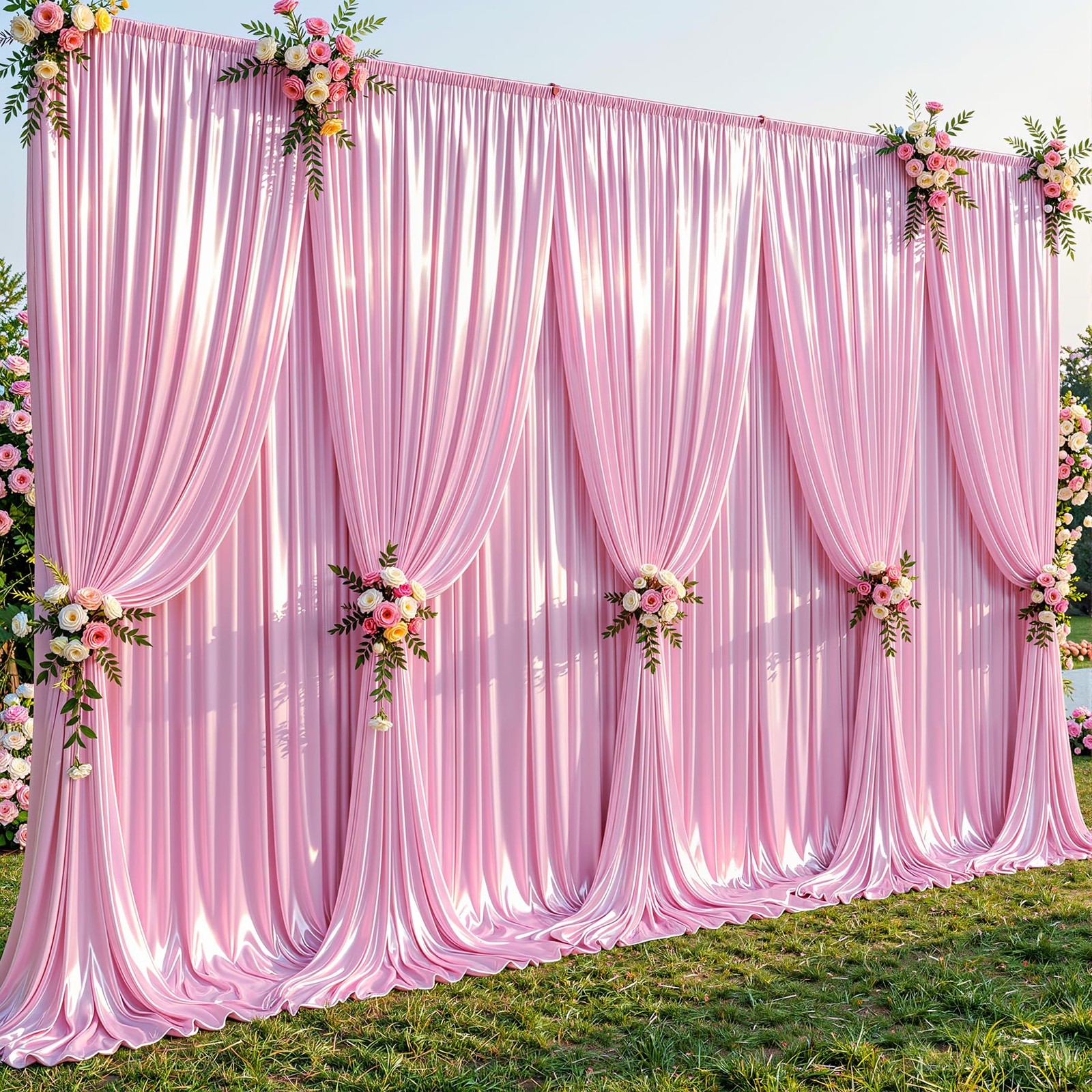 40x10ft Pink Glitter Backdrop Curtain for Parties, W5 x H10′(8 Panels),