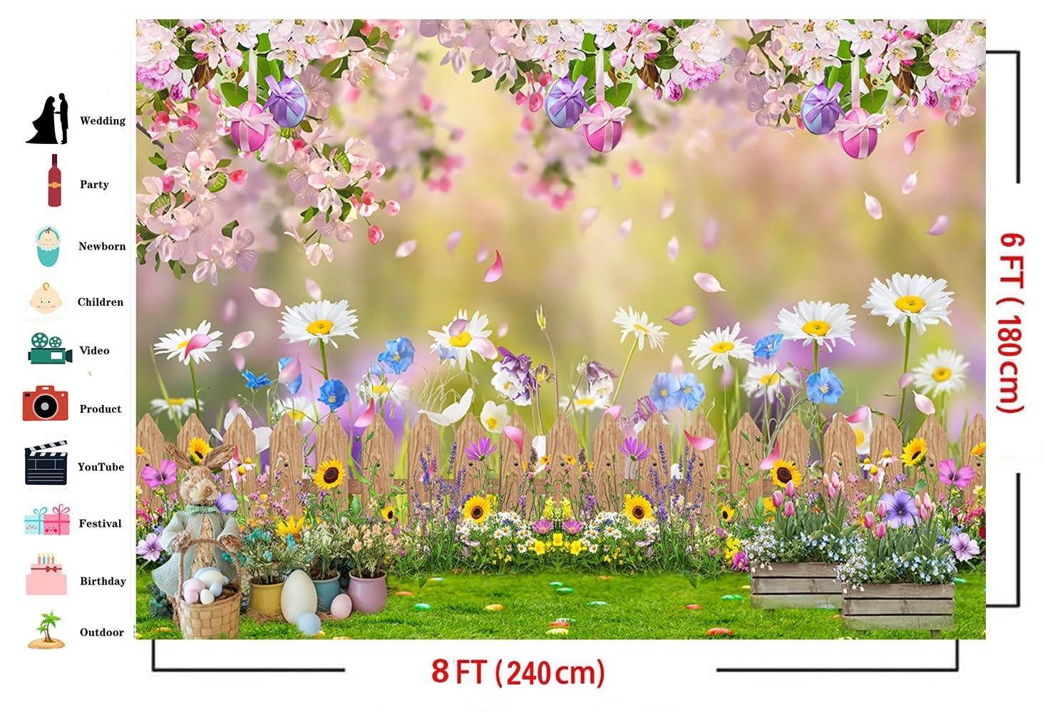 Spring Easter Backdrop Pink Flowers Photography Background Decor 8×6 Foot