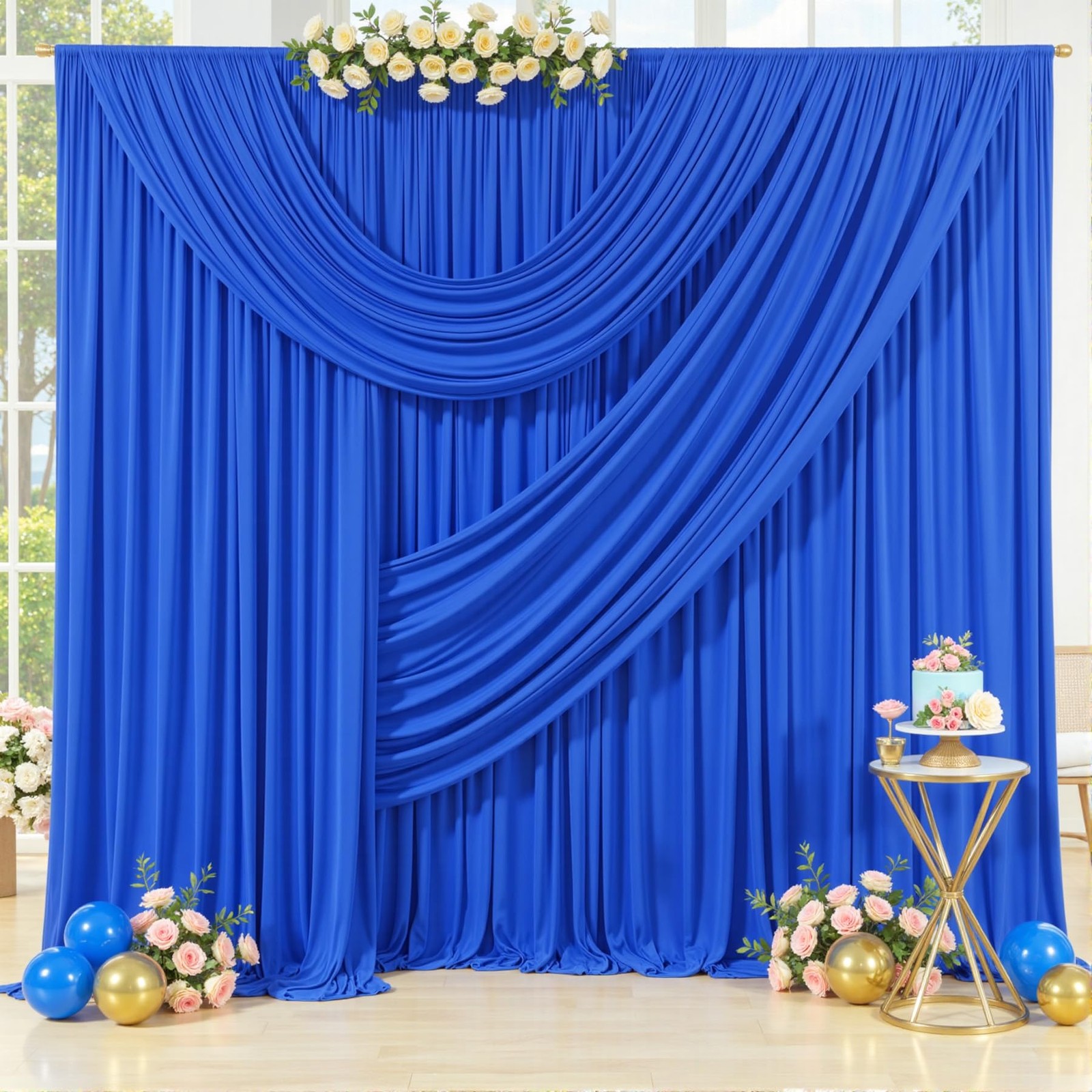 40ft x 15ft Royal Blue Wrinkle Free 5′(W) x 15′(H), 8 panels,