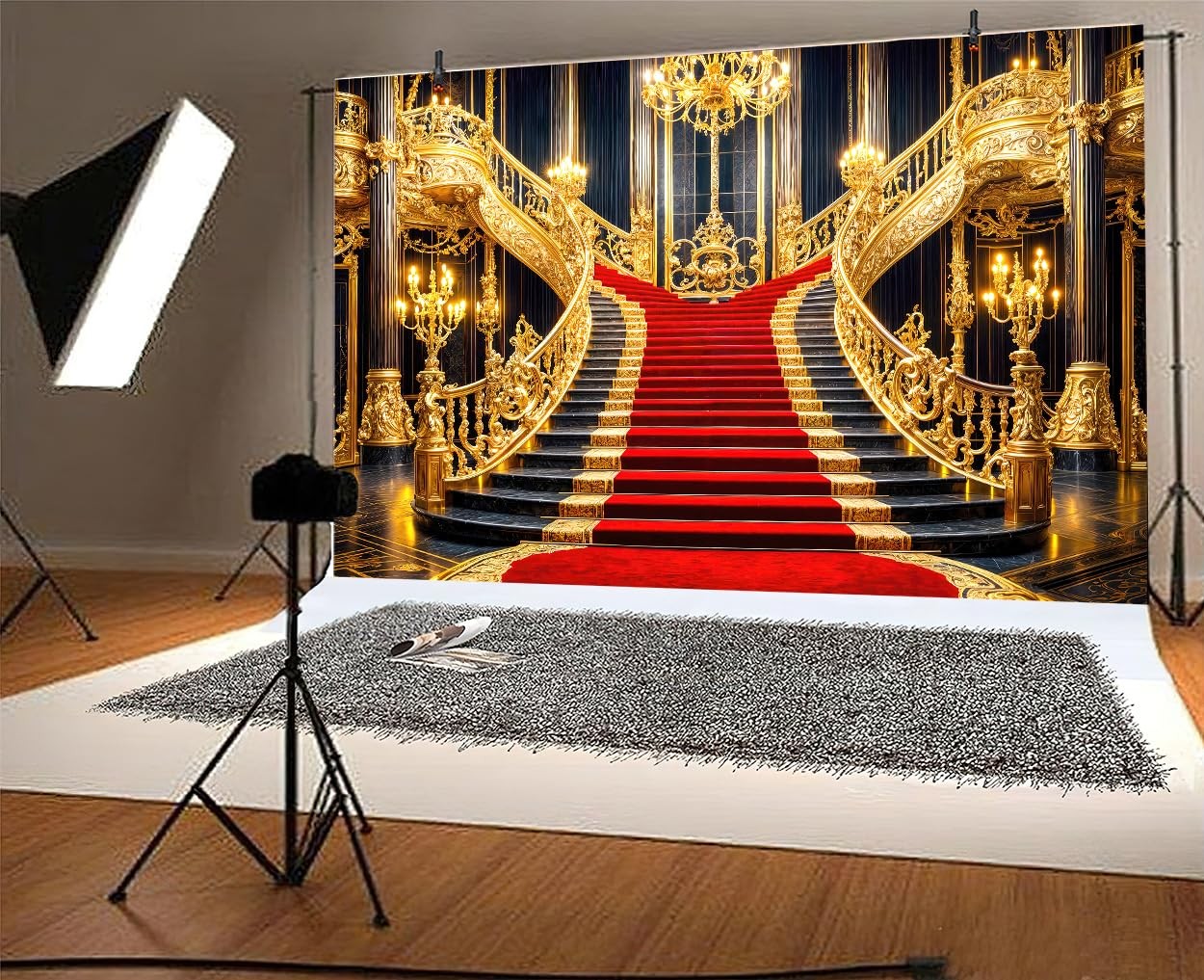 10X8FT Red Carpet Backdrops Golden Palace Gorgeous European Hall Photo Backdr…