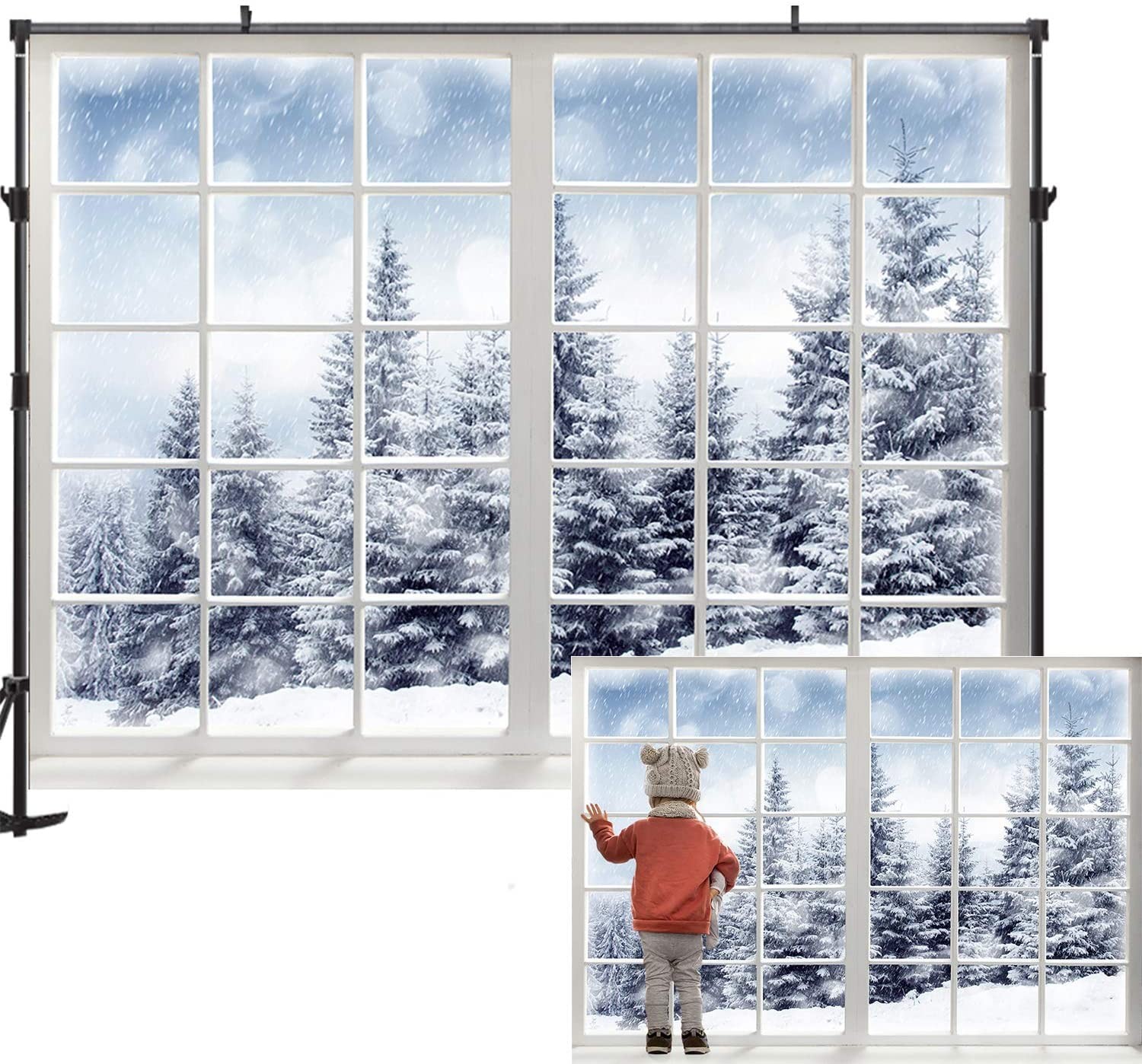 10×6.5ft Winter Forest Window Backdrop, Christmas Photography Props, Wonderland