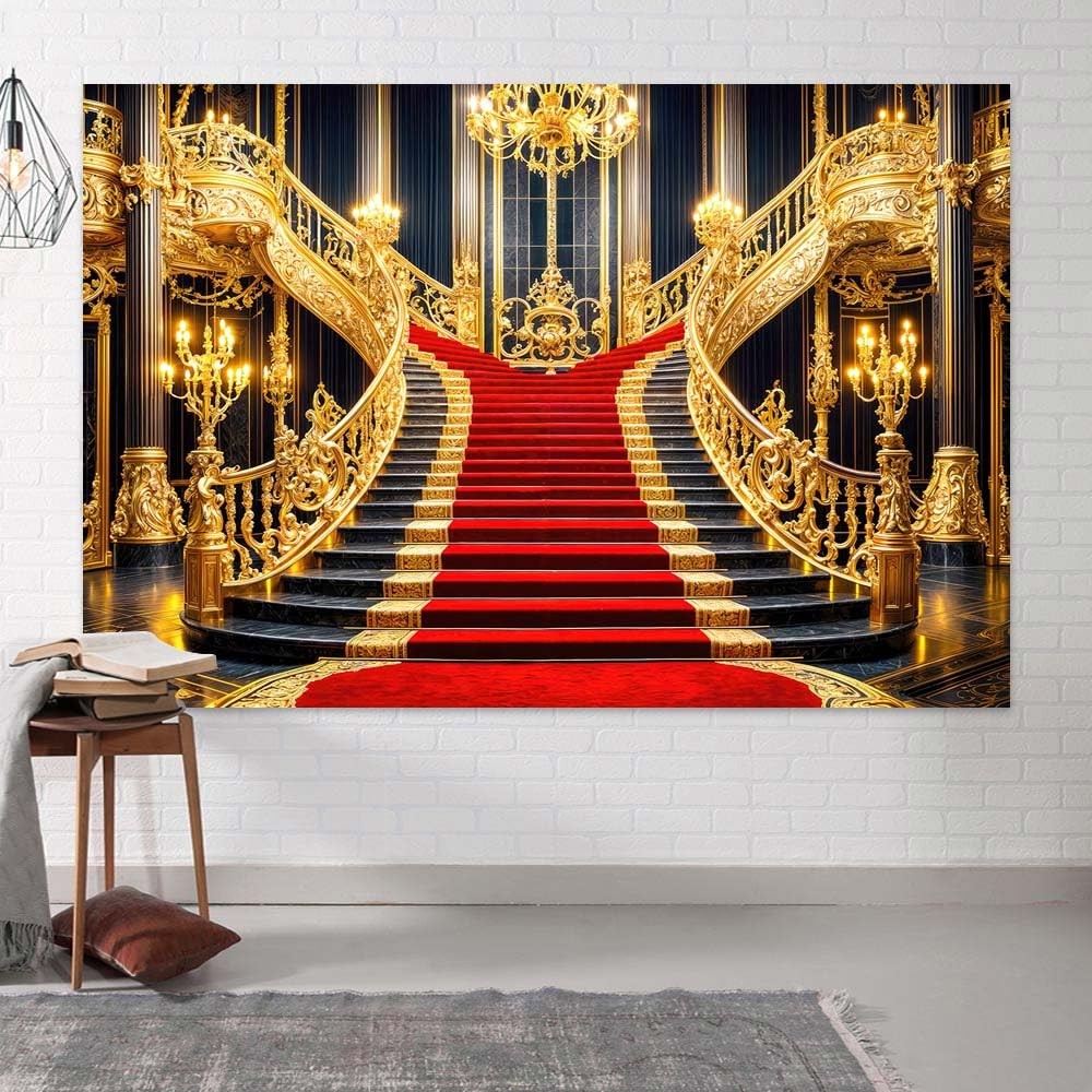 10X8FT Red Carpet Backdrops Golden Palace Gorgeous European Hall Photo Backdr…