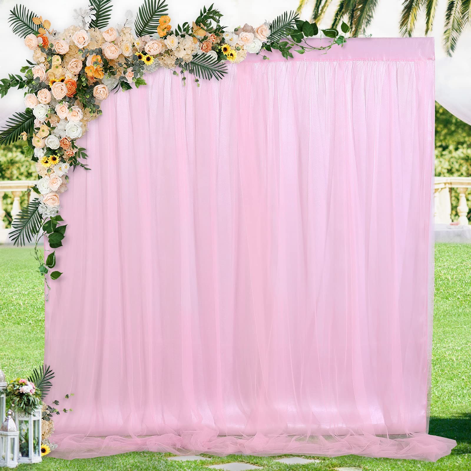 Pink Tulle Backdrop 5x7FT Curtains Sheer Satin Wedding Baby Shower Drapes