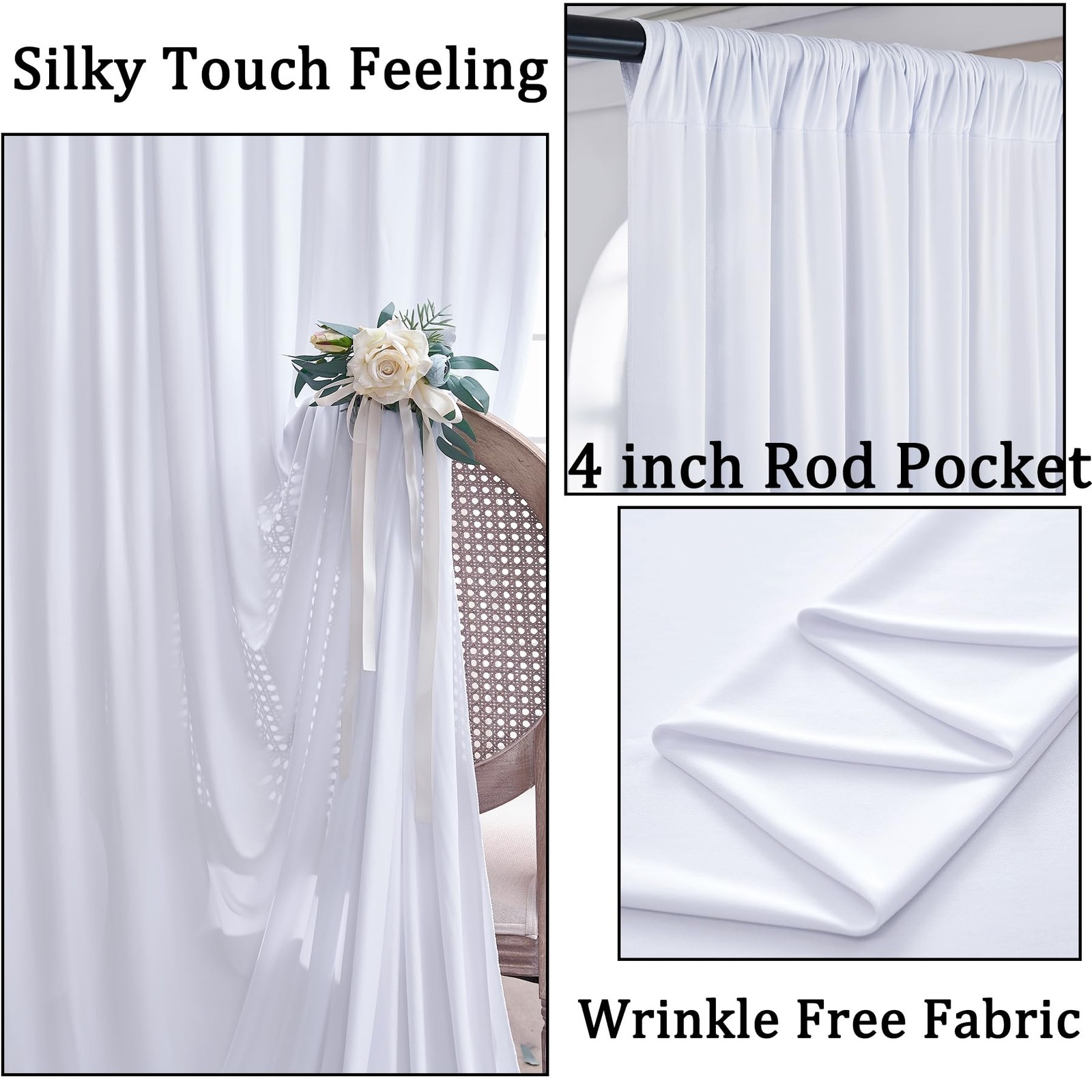 10×10 ft Wrinkle Free White Backdrop Curtains for Parties, Polyester Photo Ba…