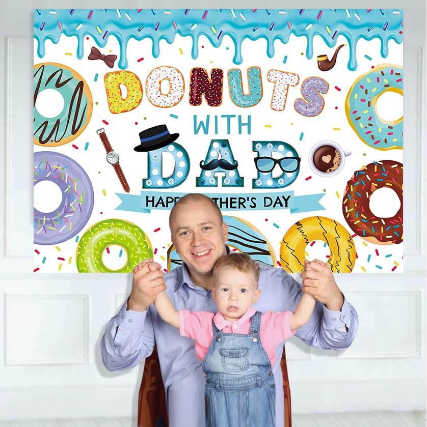 Father’s Day Backdrop for Photography Donuts with Dad Sprinkle Decorations Backg
