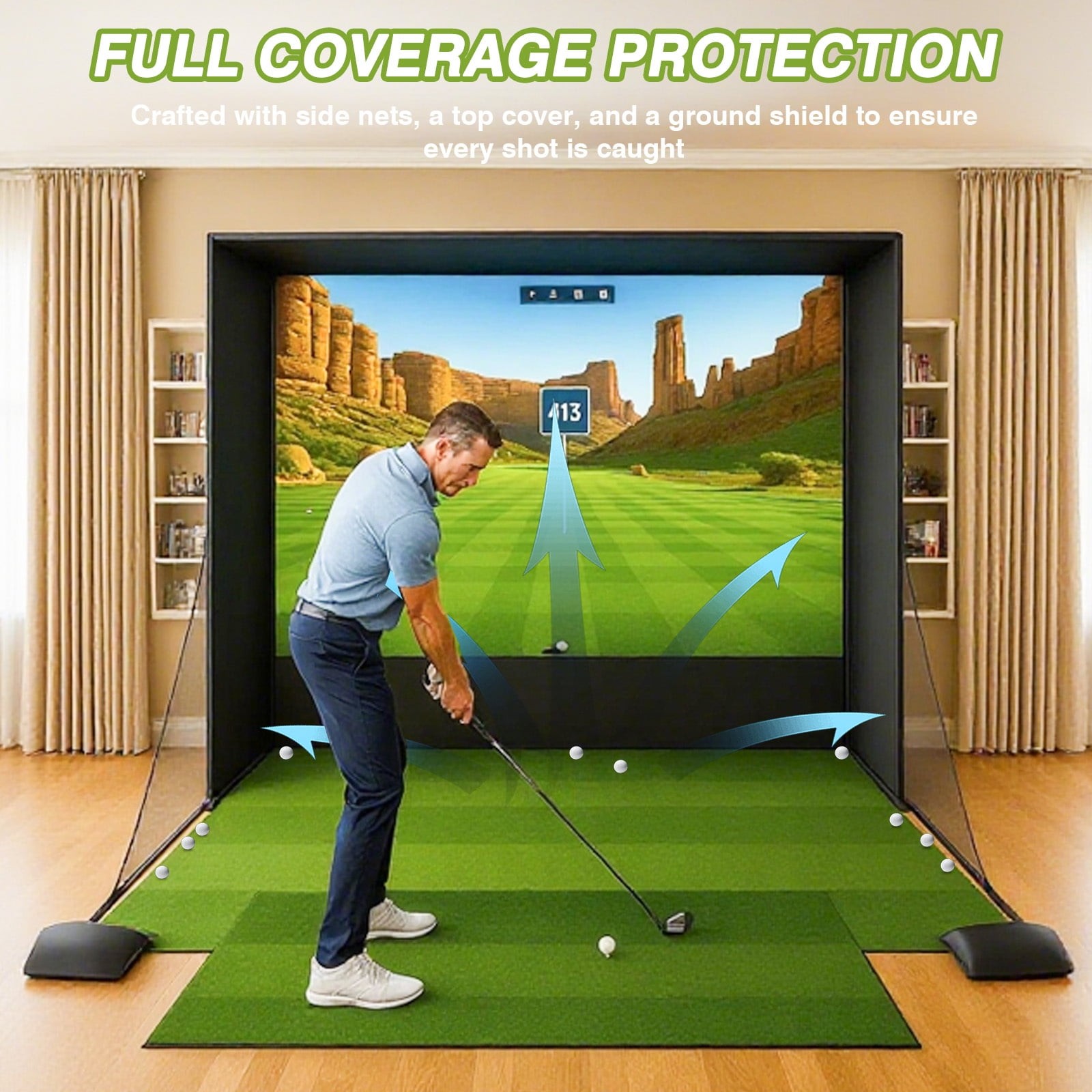 10 x 8 ft Golf Simulator Enclosure With Impact Screen Indoor Golf Training Cage