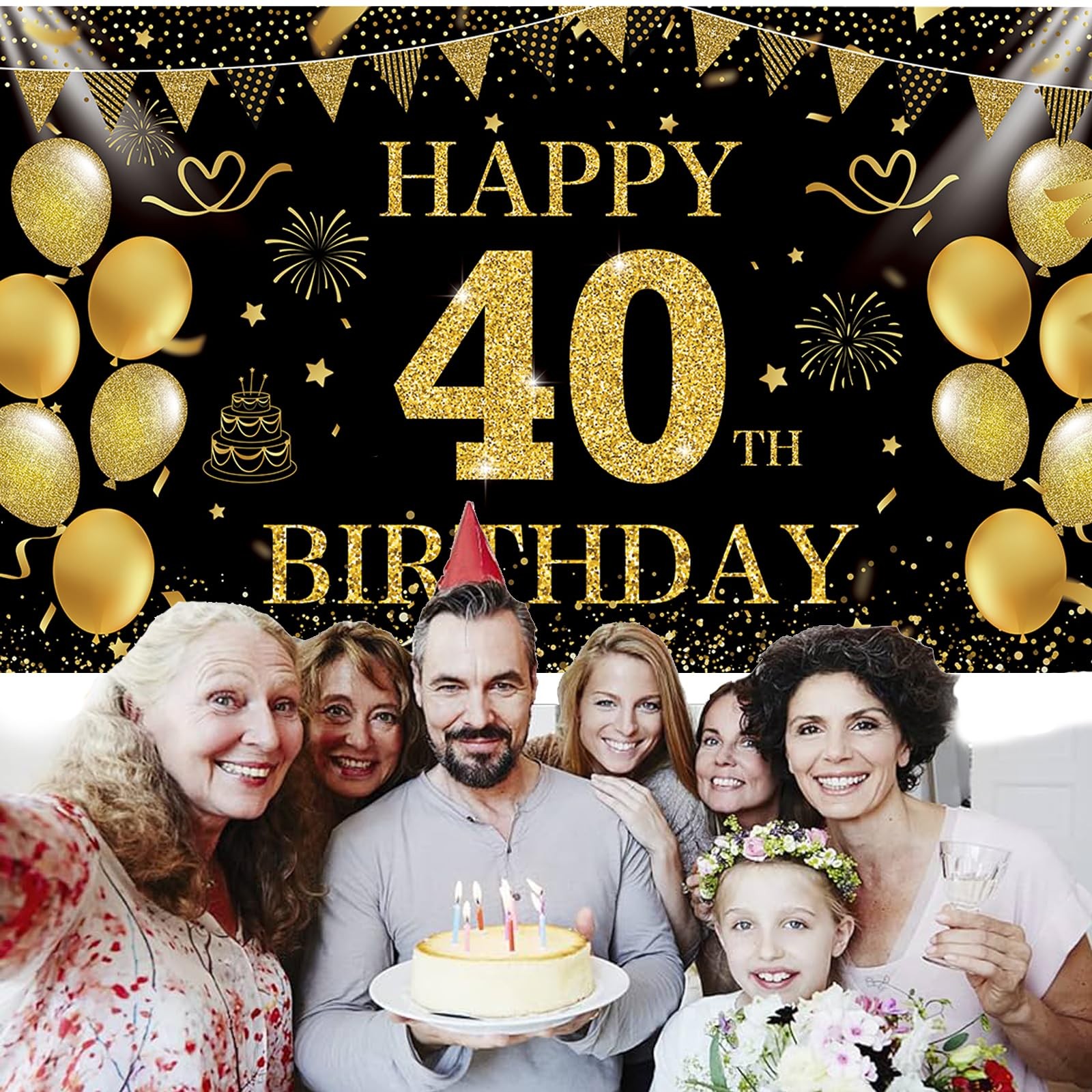 SMENGGIL Black Gold 40th Happy Birthday 72.8 inches x 43.3 inches,