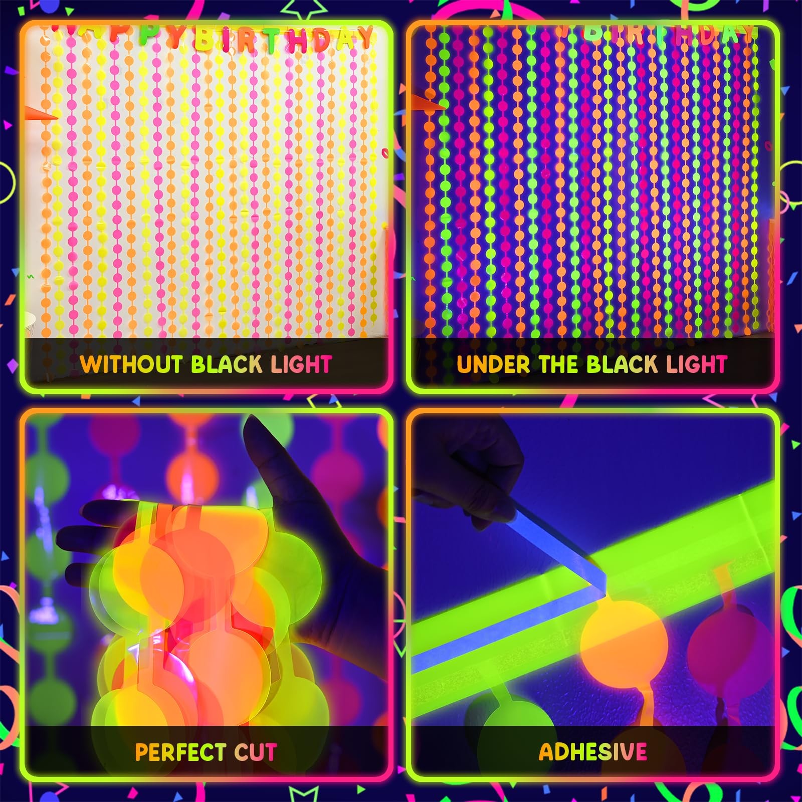 Mega-L Glow in The Dark Party Supplies, 2 Round, Fuchsia, Yellow and Orange